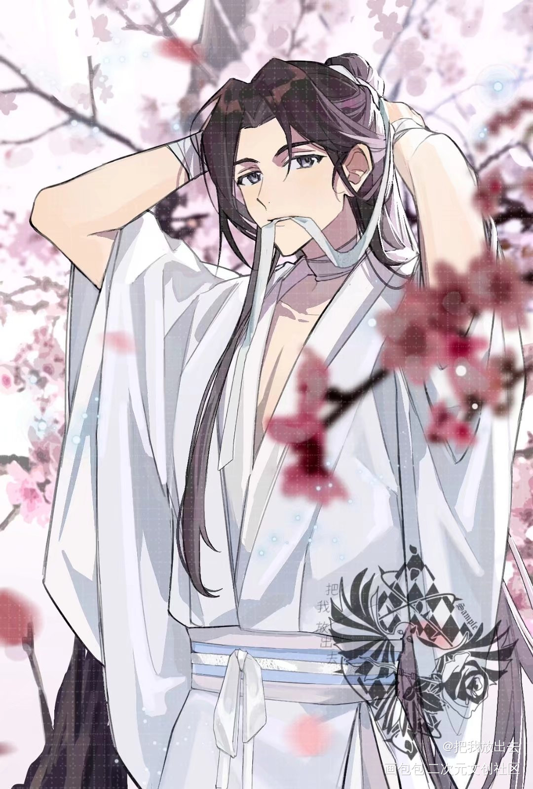 【花怜稿】美人弄发_天官赐福花怜墨香铜臭绘画作品