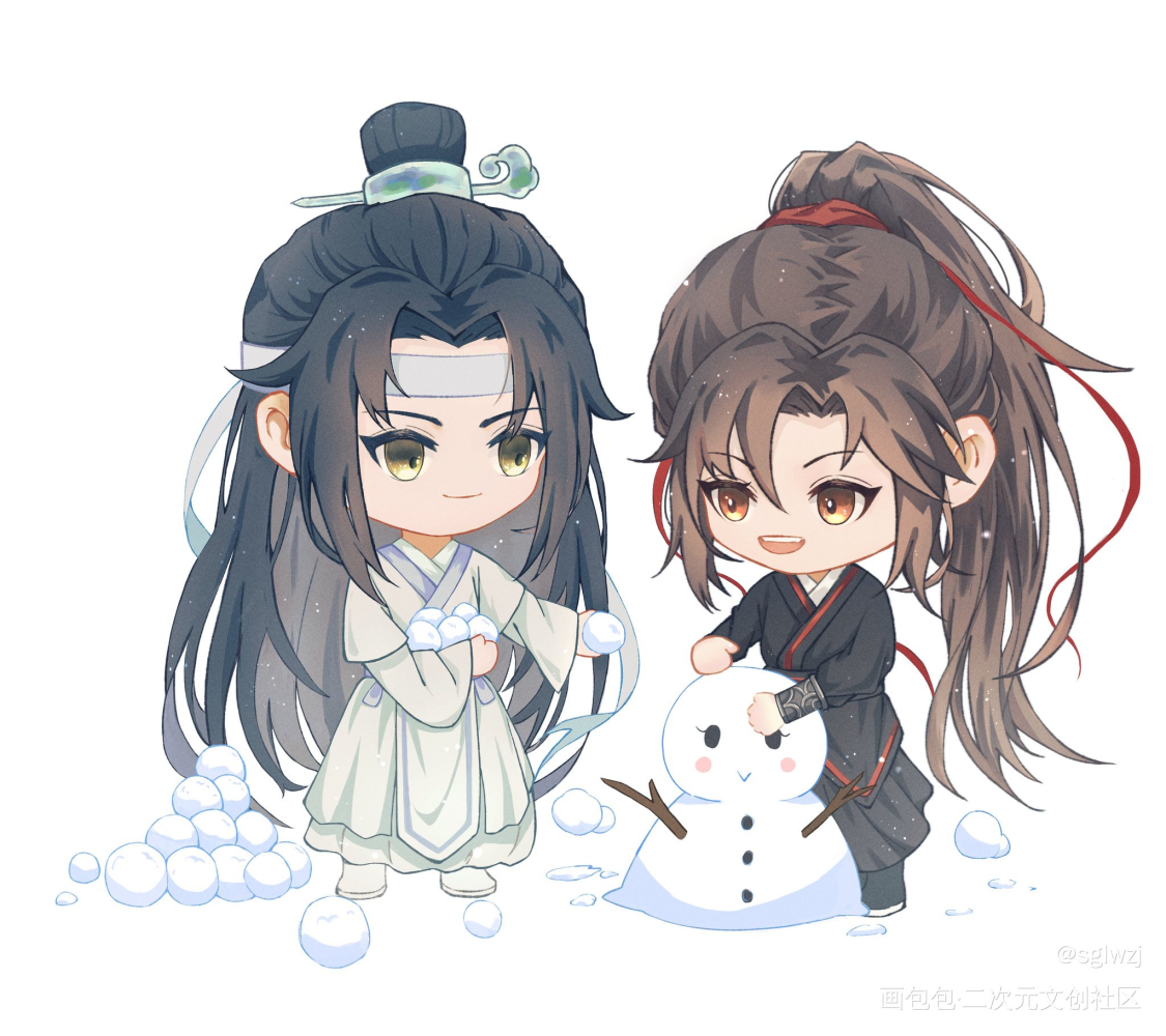 _魔道祖师蓝忘机魏无羡摸鱼页魔道祖师Q版绘画作品