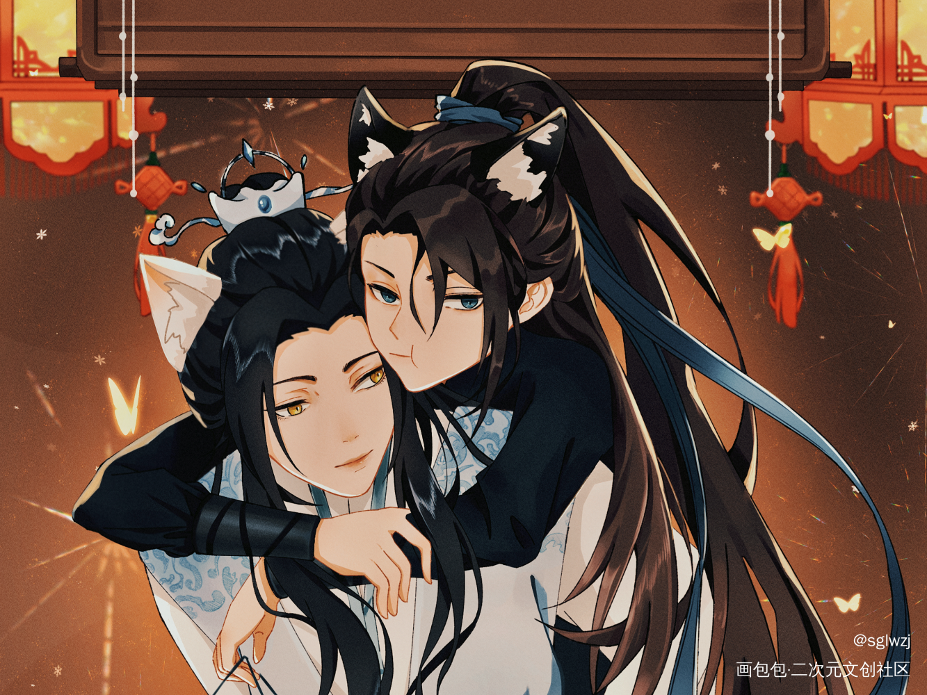 小狗_二哈和他的白猫师尊摸鱼页绘画作品