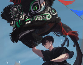 舞狮大赛即将开始—_绘画作品