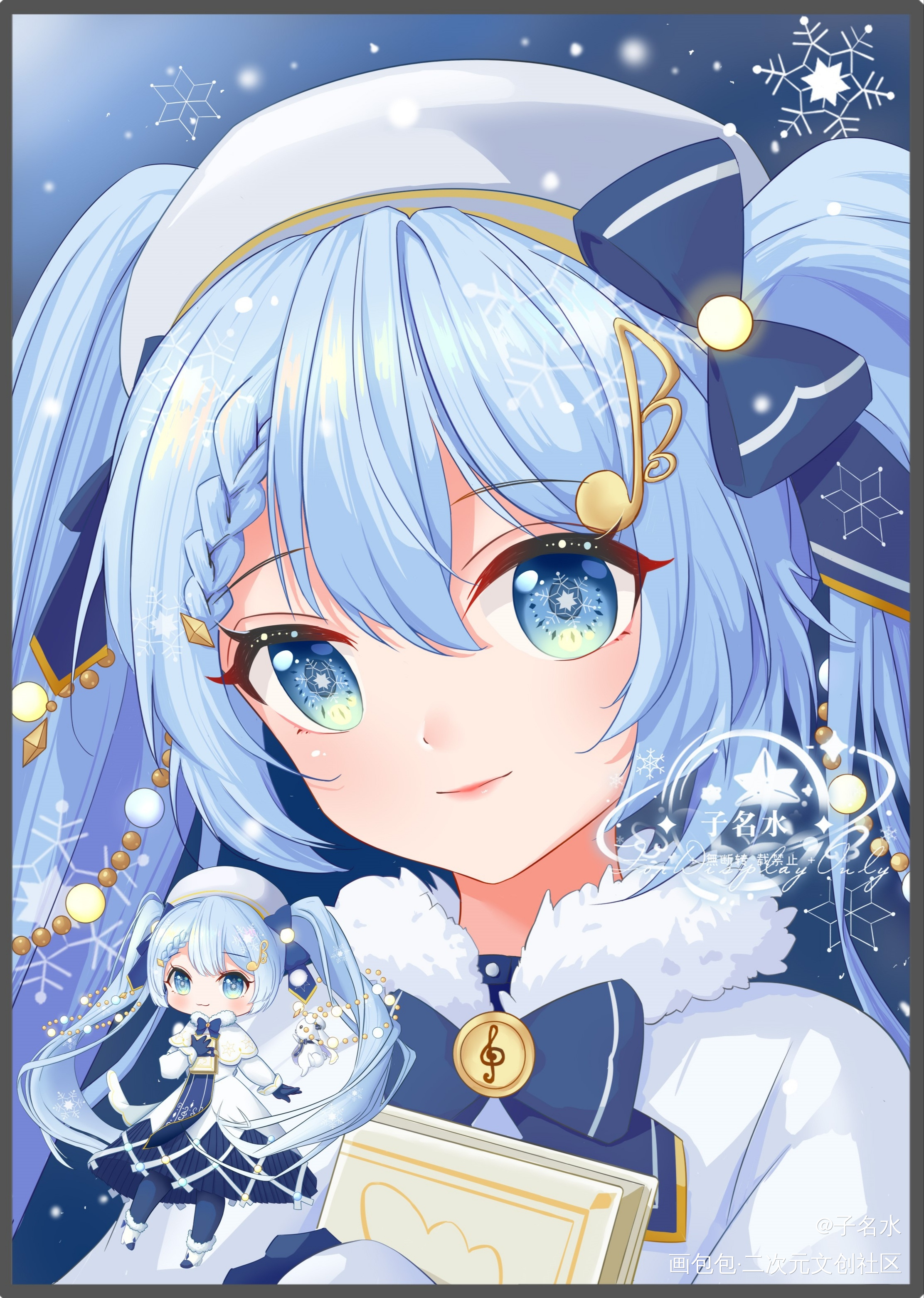 21雪初音_vocaloid雪初音初音未来板绘涂赛璐璐日系q版头像绘画作品