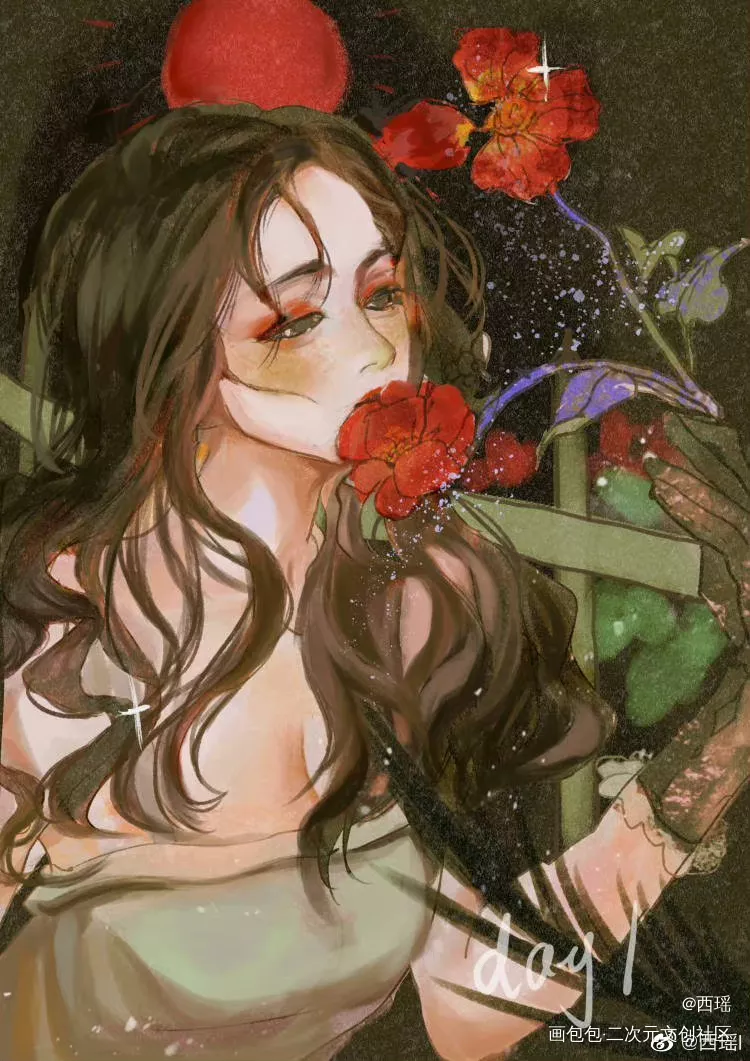 oc  混更了_板绘涂节日暗黑古风少女插画古风插画原创插画板绘插画摸鱼绘画作品