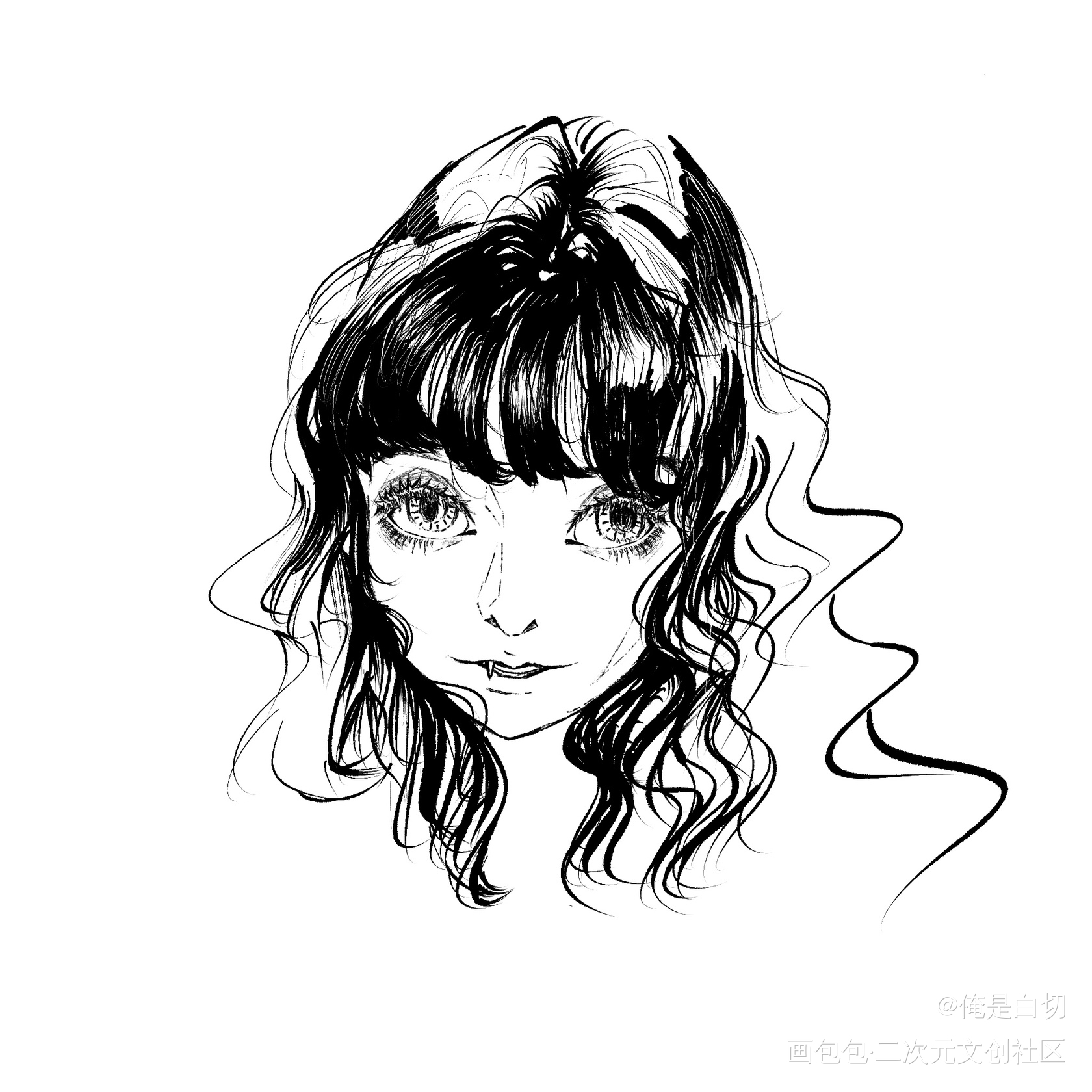 古早摸鱼_板绘涂黑白简笔摸鱼页绘画作品