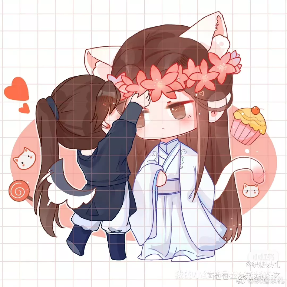 给师尊戴花花_二哈和他的白猫师尊燃晚墨燃楚晚宁楚晚宁墨燃墨燃楚晚宁Q版绘画作品