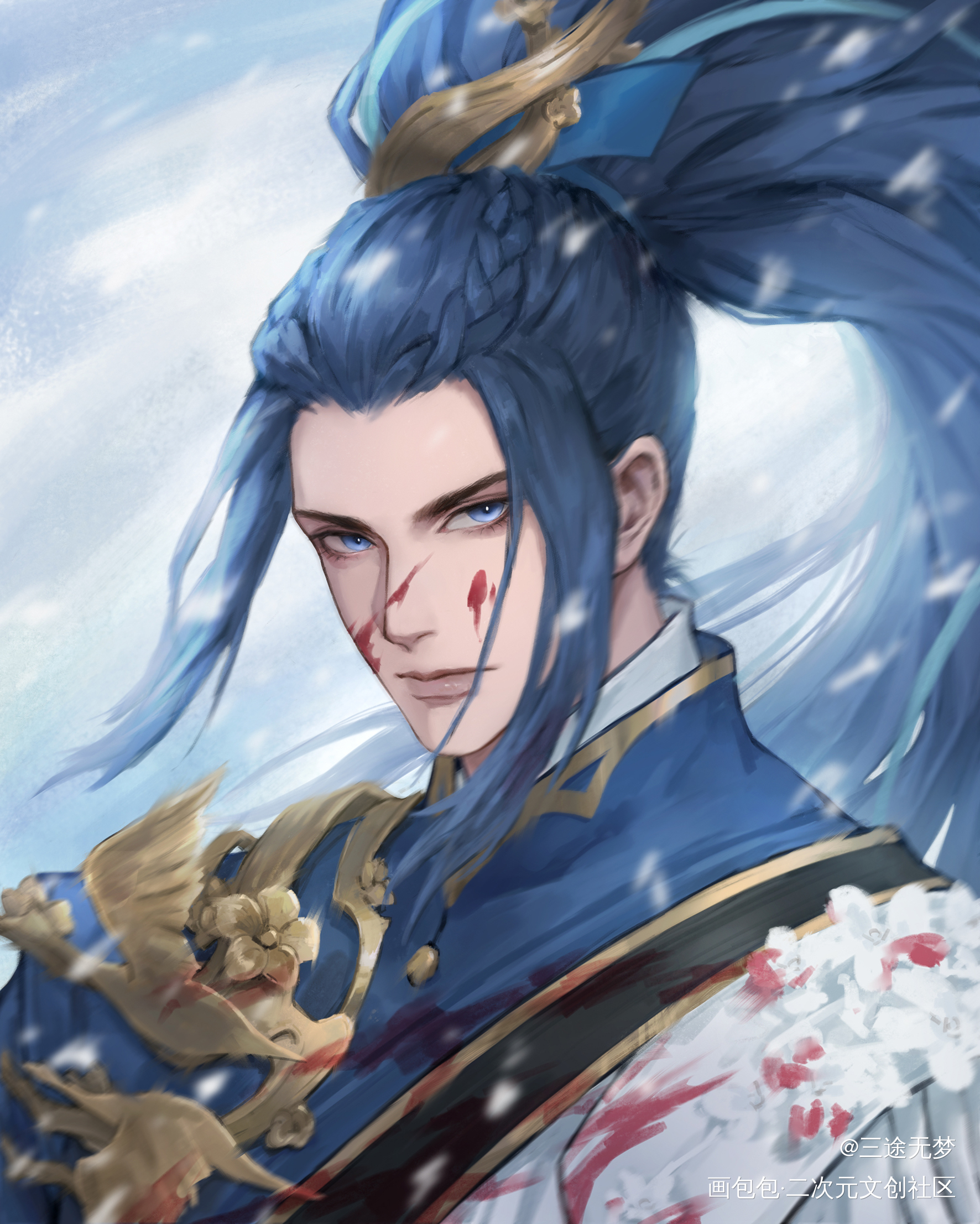韩信-傲雪梅枪_王者荣耀韩信板绘涂头像同人壁纸绘画绘画作品