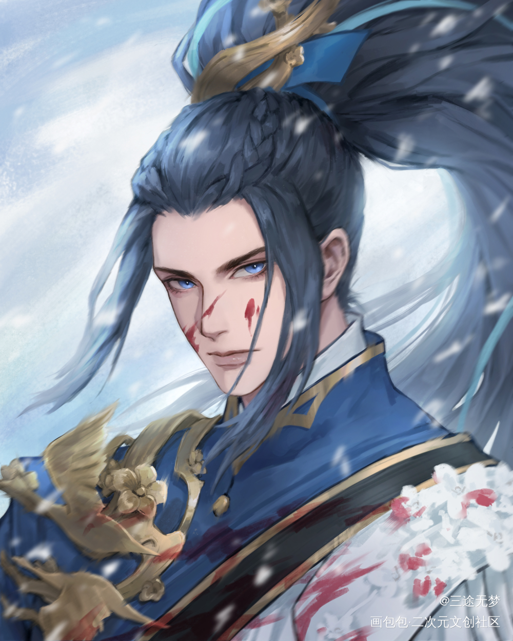 韩信-傲雪梅枪_王者荣耀韩信板绘涂头像同人壁纸绘画绘画作品