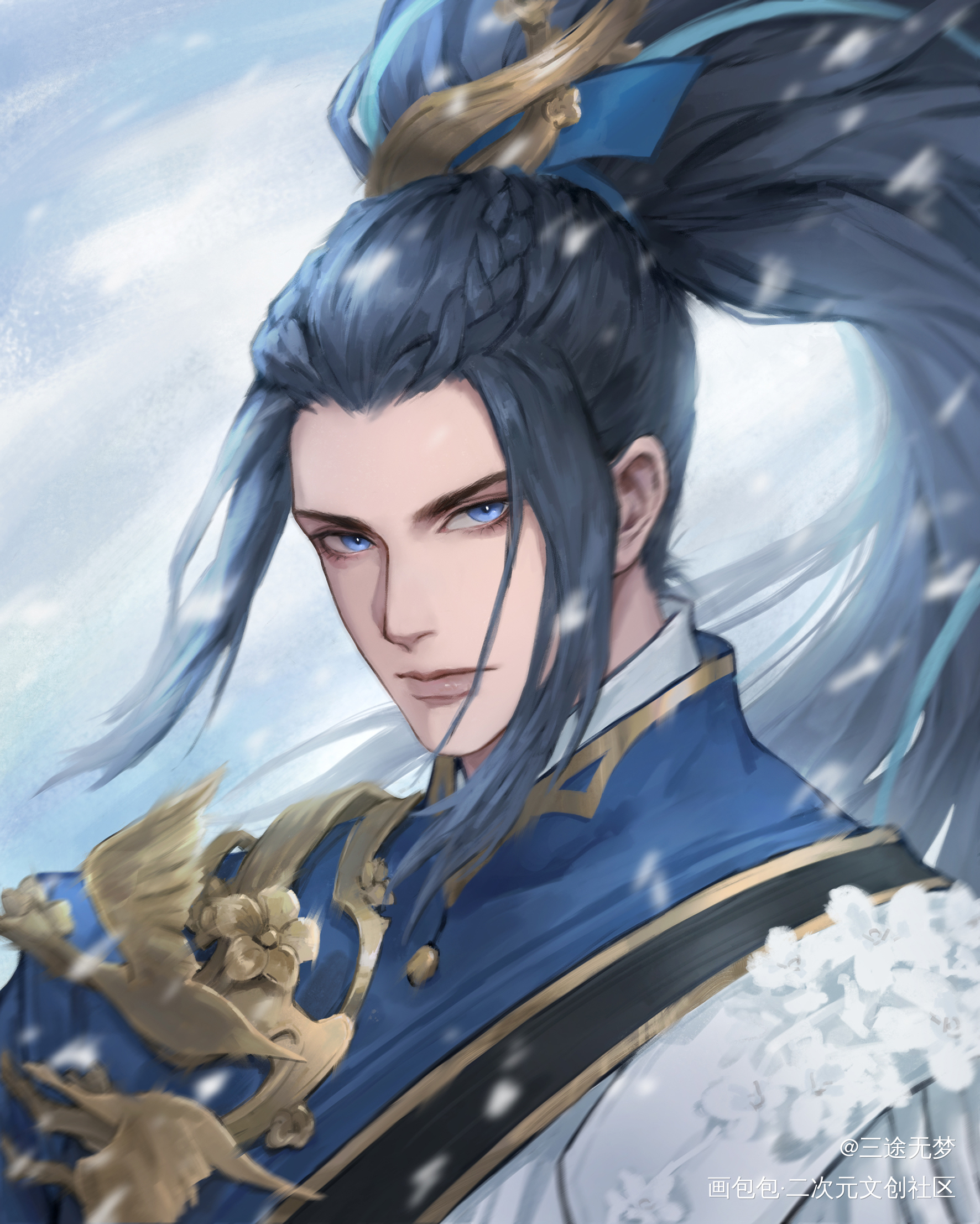 韩信-傲雪梅枪_王者荣耀韩信板绘涂头像同人壁纸绘画绘画作品