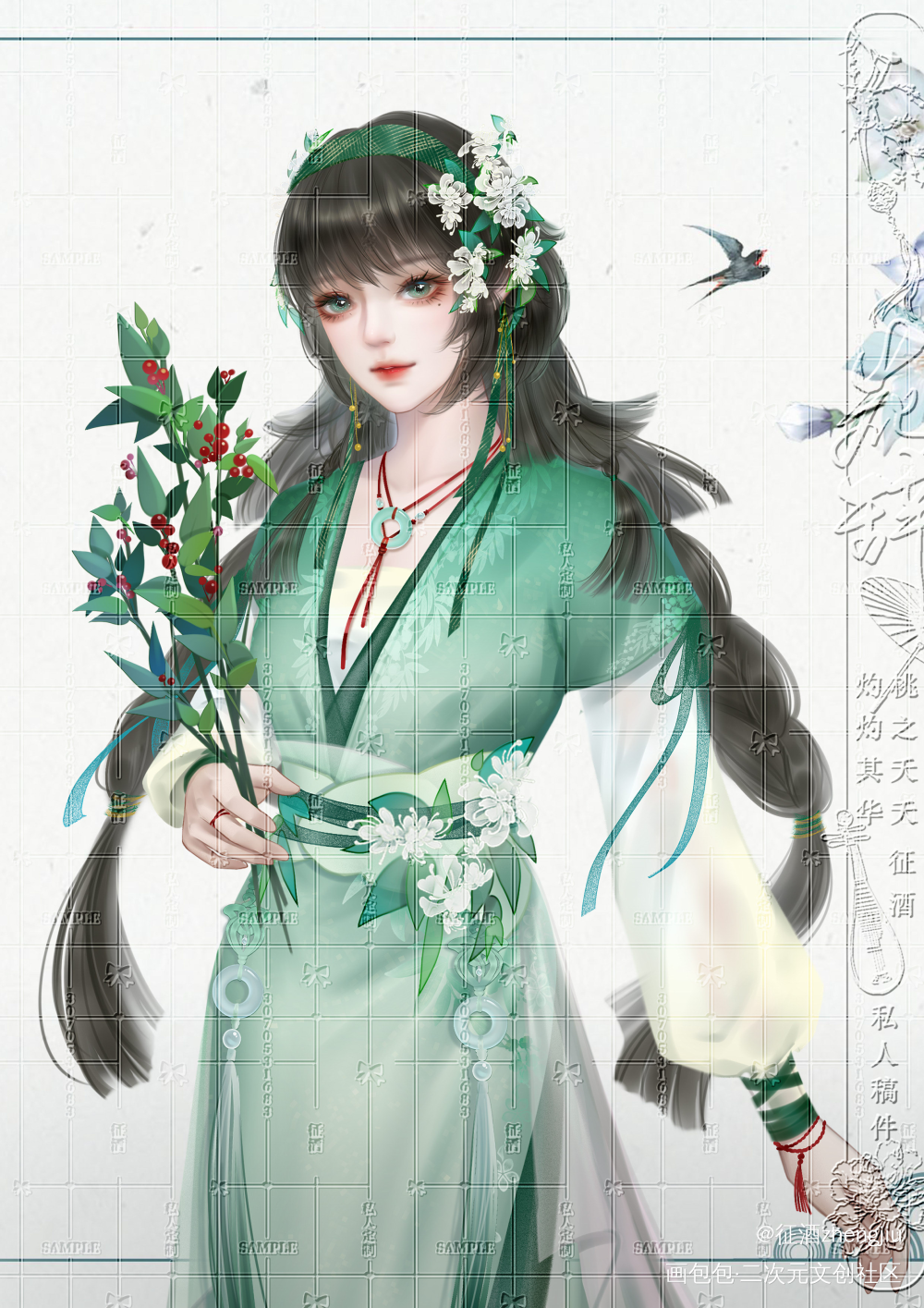 《千里莺》_原创角色古风人物立绘古风半厚涂我要上首推橙光立绘原创人物板绘原创绘画作品