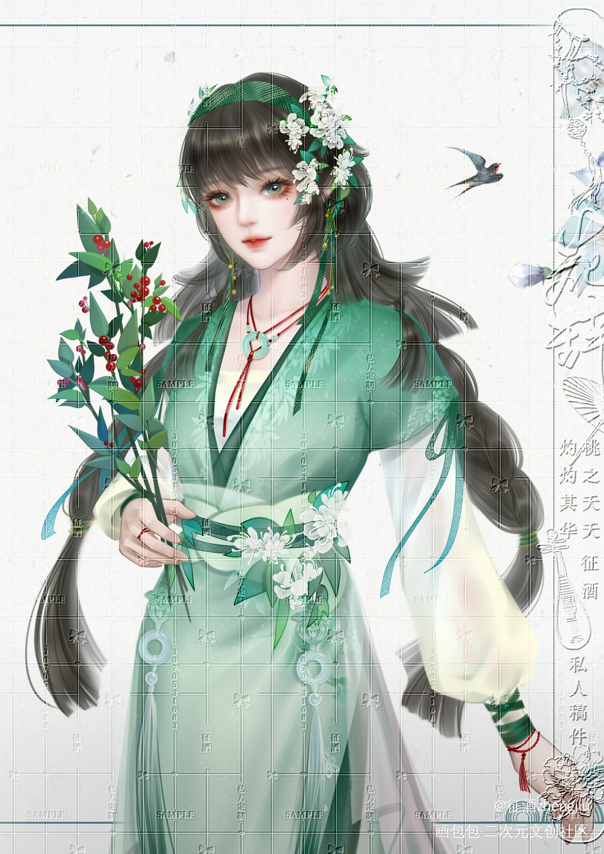 《千里莺》_原创角色古风人物立绘古风半厚涂我要上首推橙光立绘原创人物板绘原创绘画作品