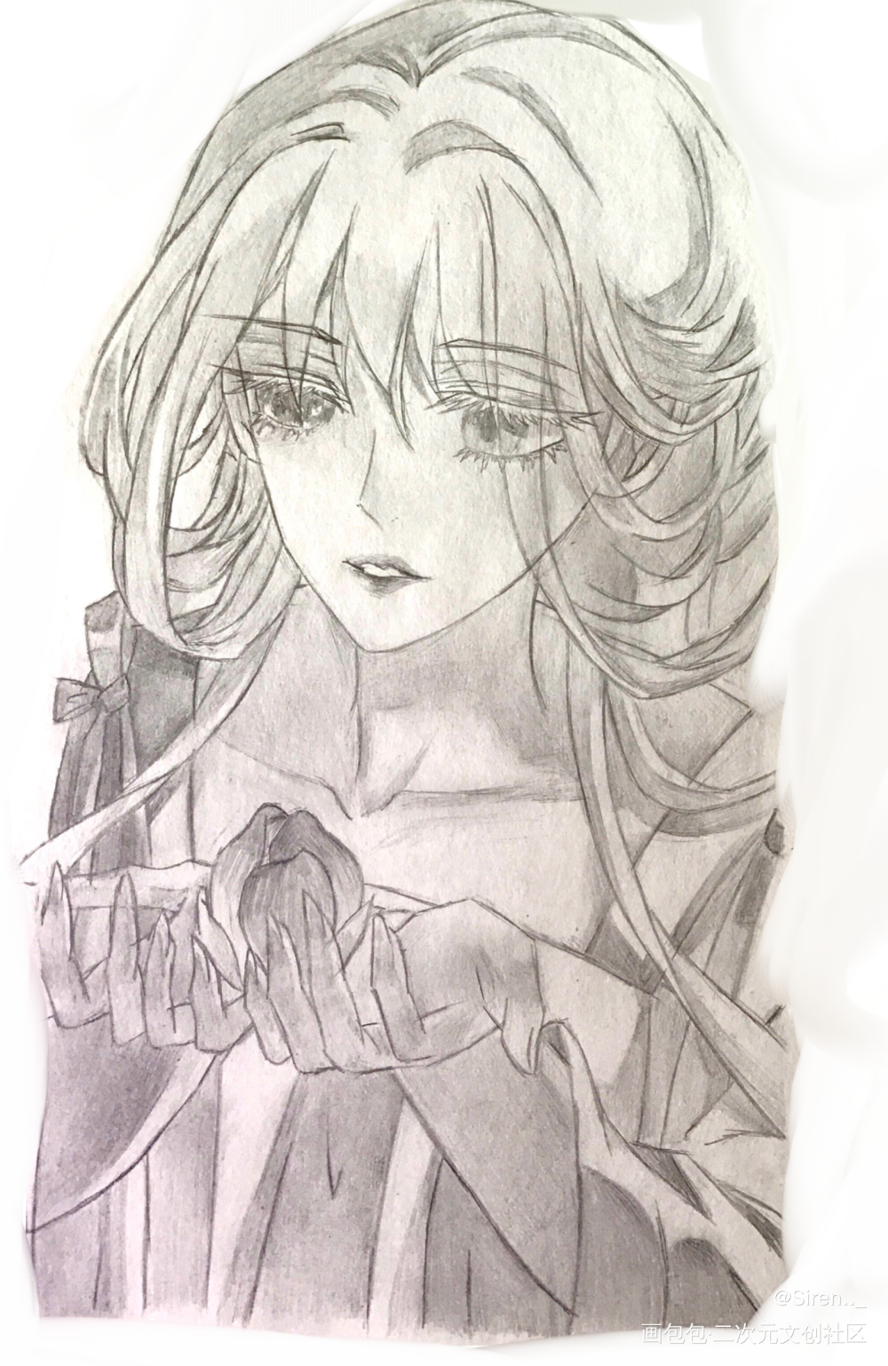 夜漓母亲~_魔尊要抱抱铅笔黑白简笔手绘绘画作品