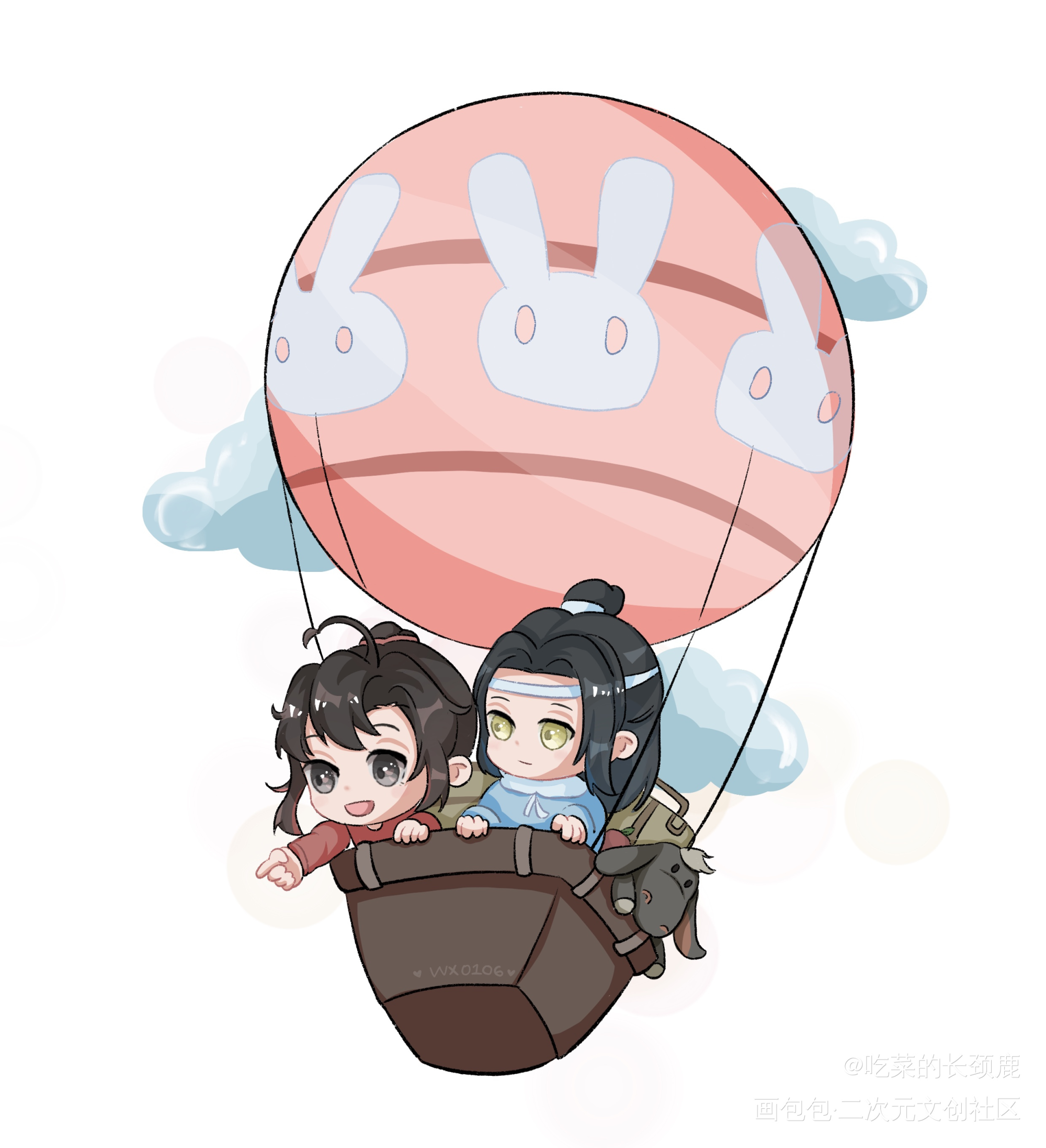 小叽小羡冒险去_魔道祖师忘羡蓝忘机魏无羡蓝忘机魏无羡平涂Q版墨香铜臭绘画作品