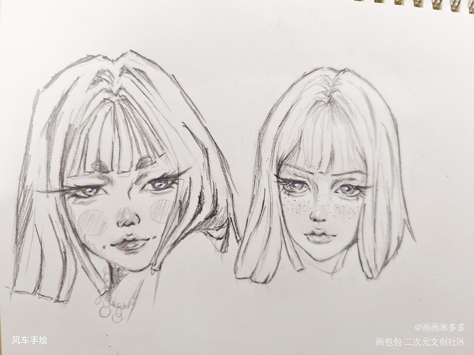 线稿摸鱼_线稿手绘黑白人物头像绘画作品