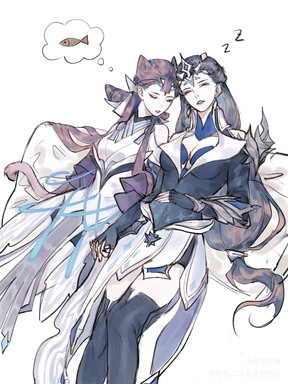 小憩_王者荣耀貂蝉露娜露蝉绘画作品