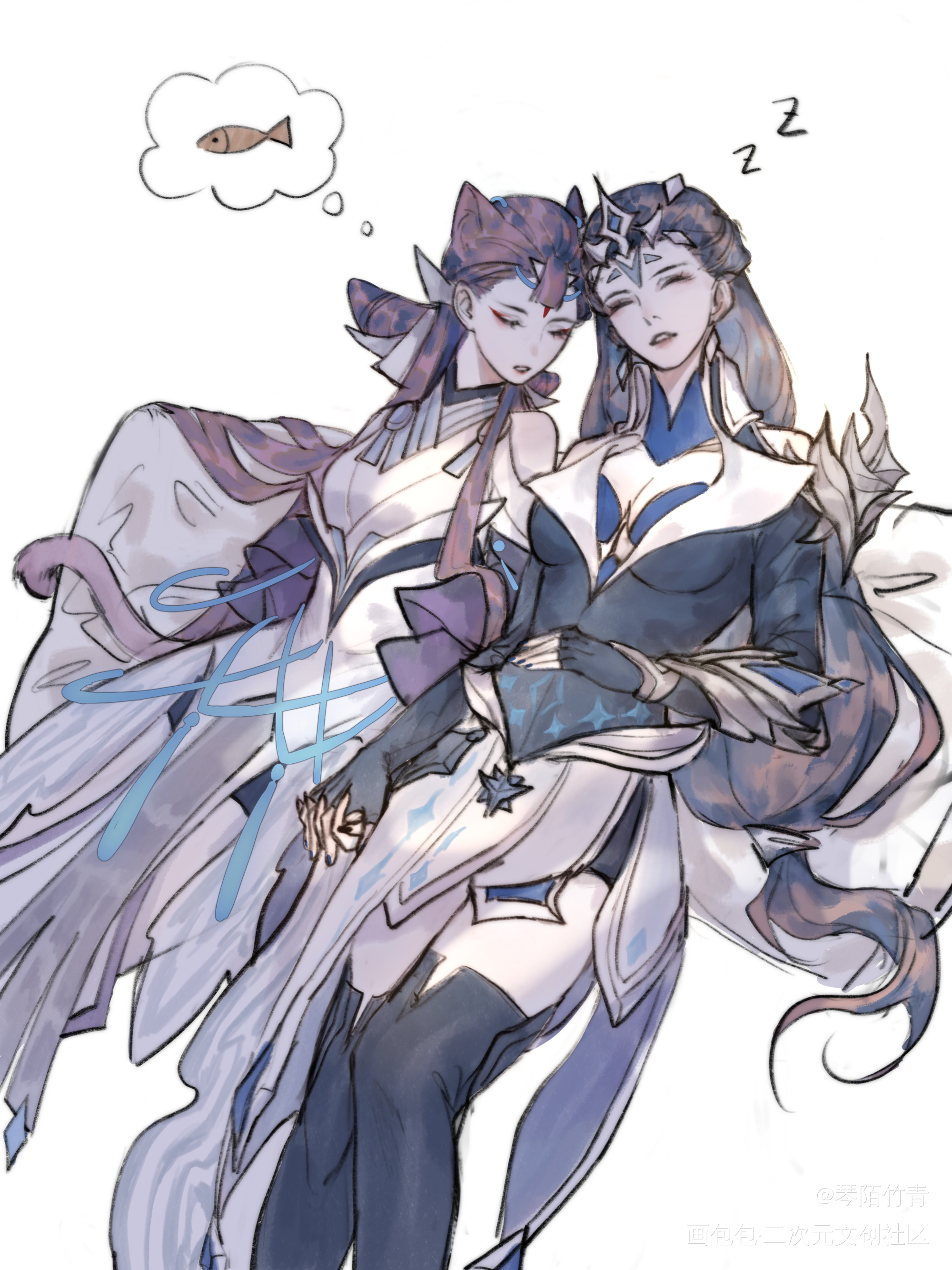 小憩_王者荣耀貂蝉露娜露蝉绘画作品