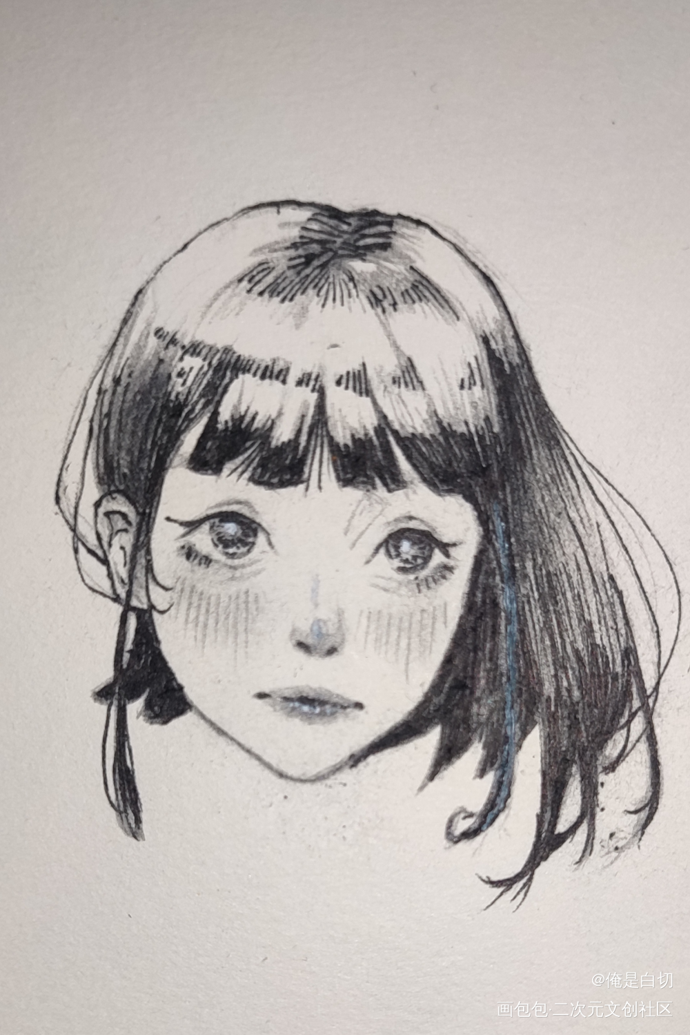 发一个头_板绘涂铅笔黑白简笔摸鱼页绘画作品