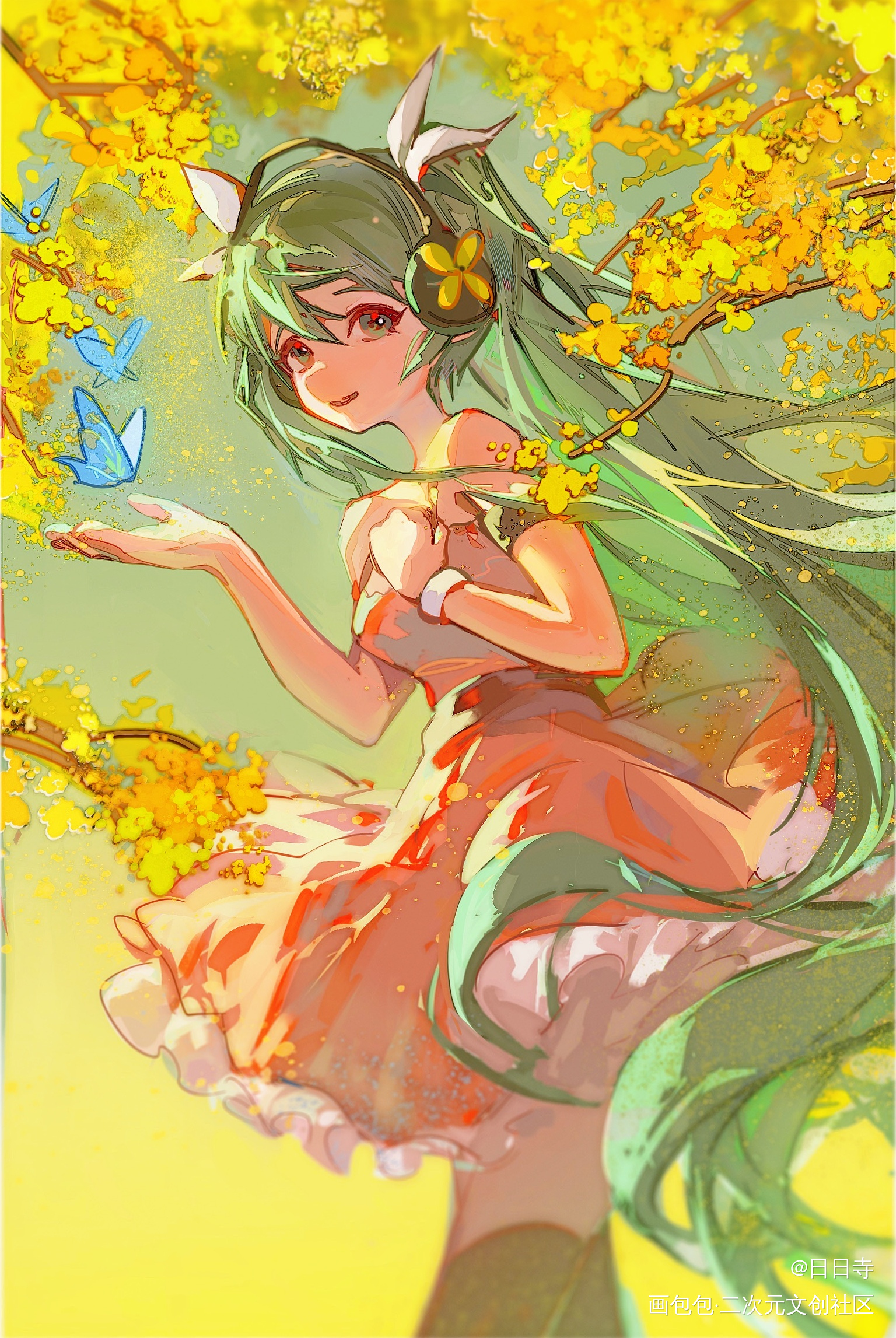 明媚又美好的你_初音未来厚涂插画绘画绘画作品