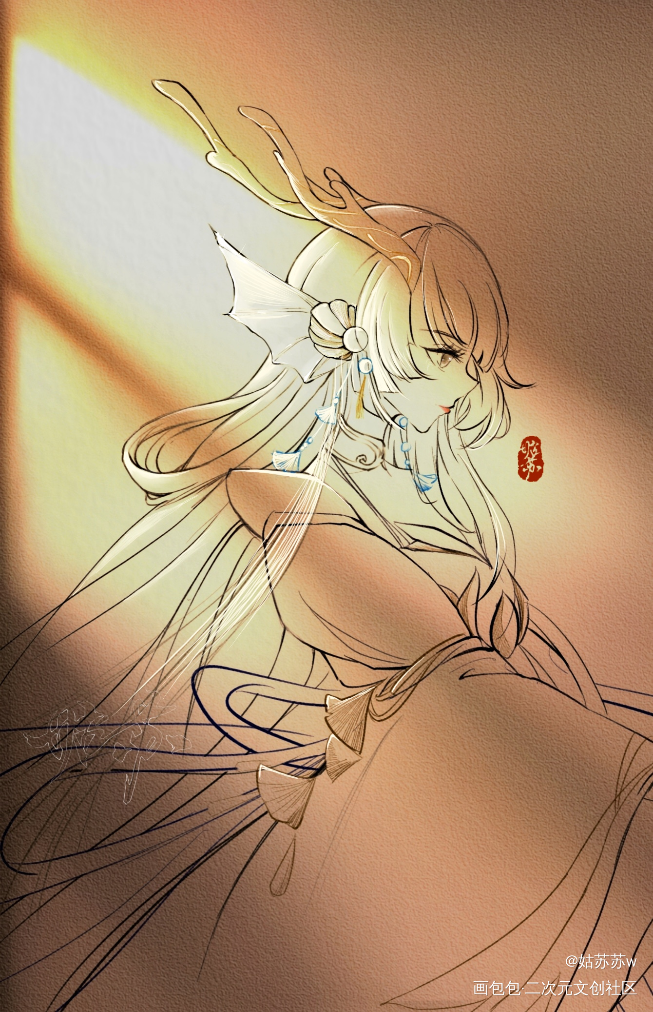 西施     小青龙盯上你了！_王者荣耀西施板绘涂绘画作品