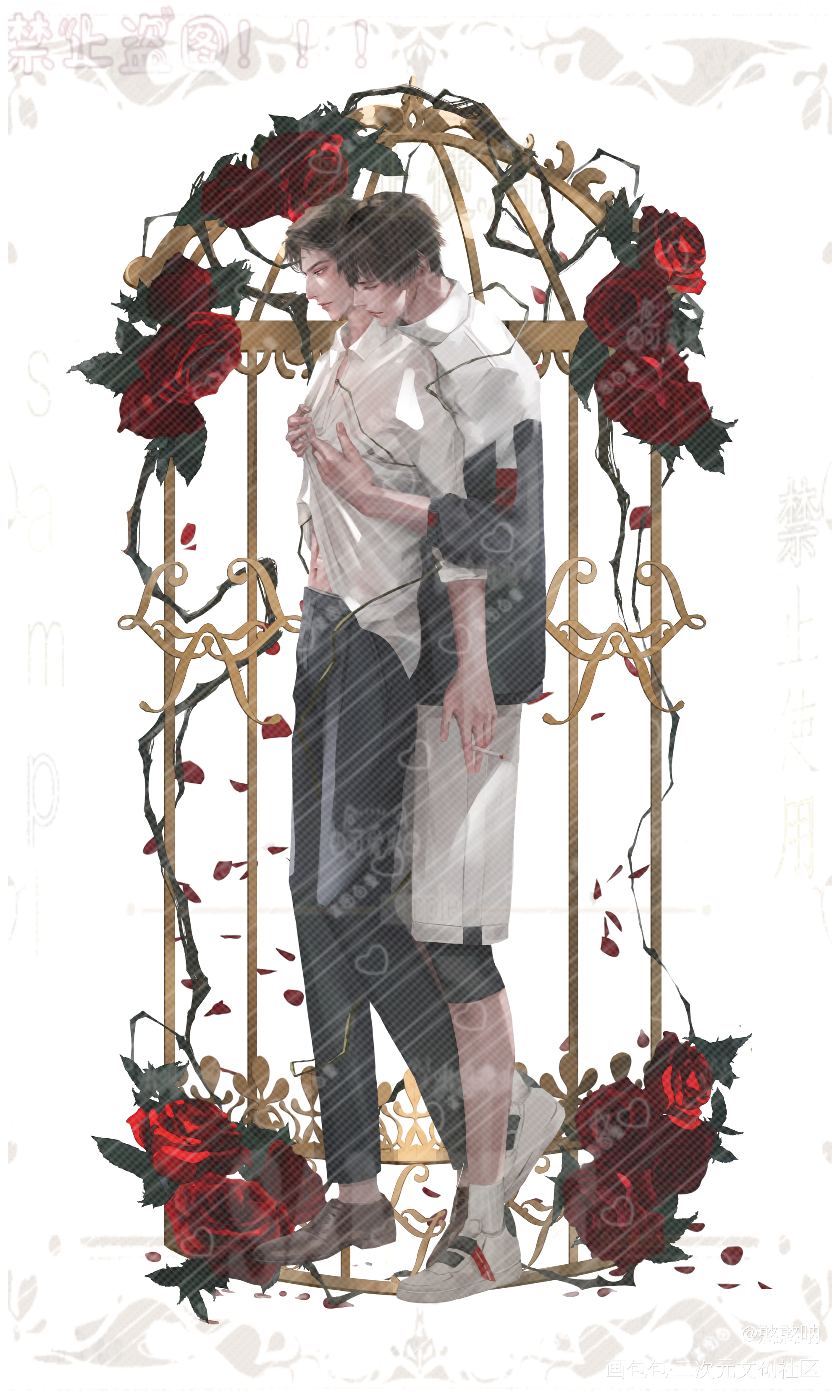 玫瑰囚牢_你却爱着一个傻逼188男团李简绘画作品