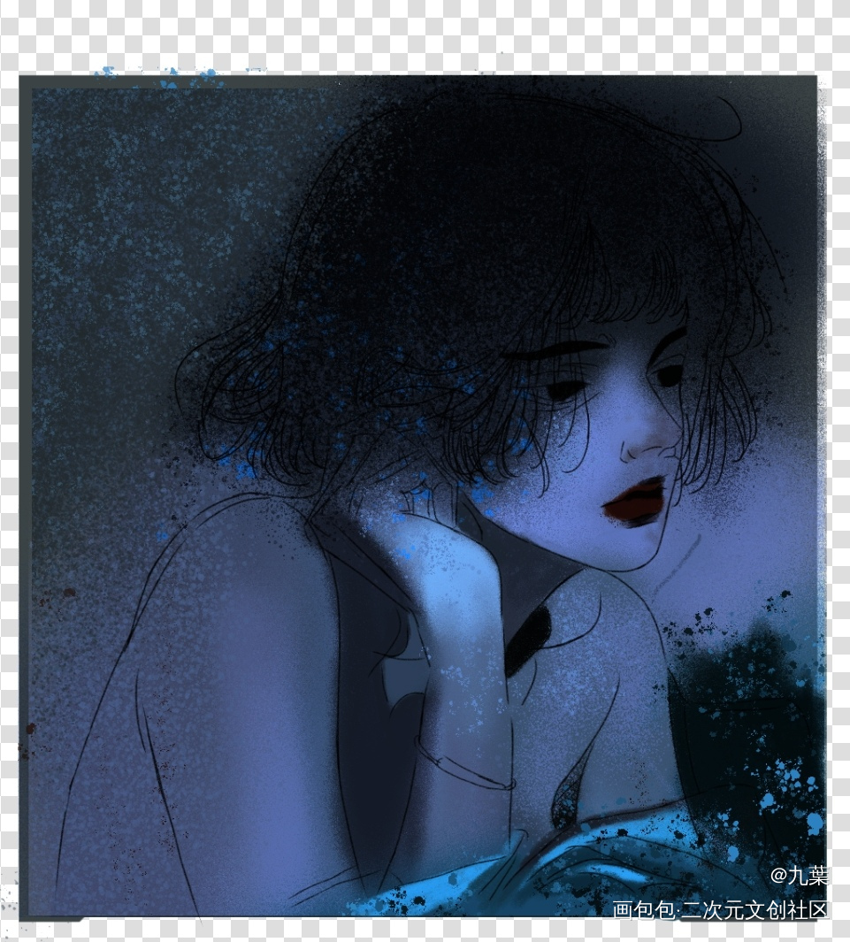 葉_小蘑菇烈火浇愁彩色漫画板绘涂四格漫黑白简笔圆珠笔绘画作品