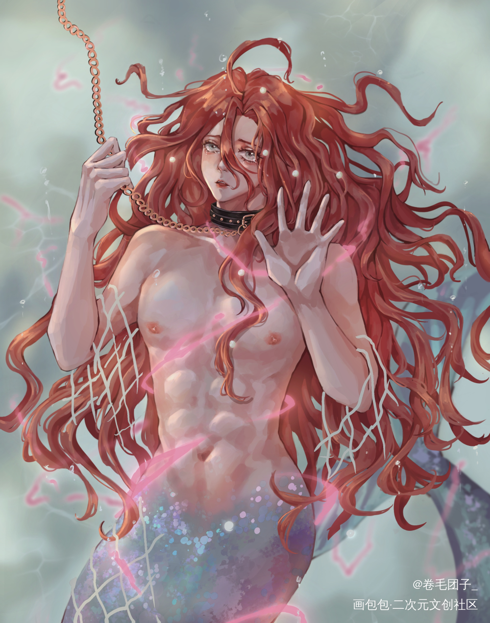 美人鱼的眼泪_板绘涂摸鱼页procreateoc绘画作品