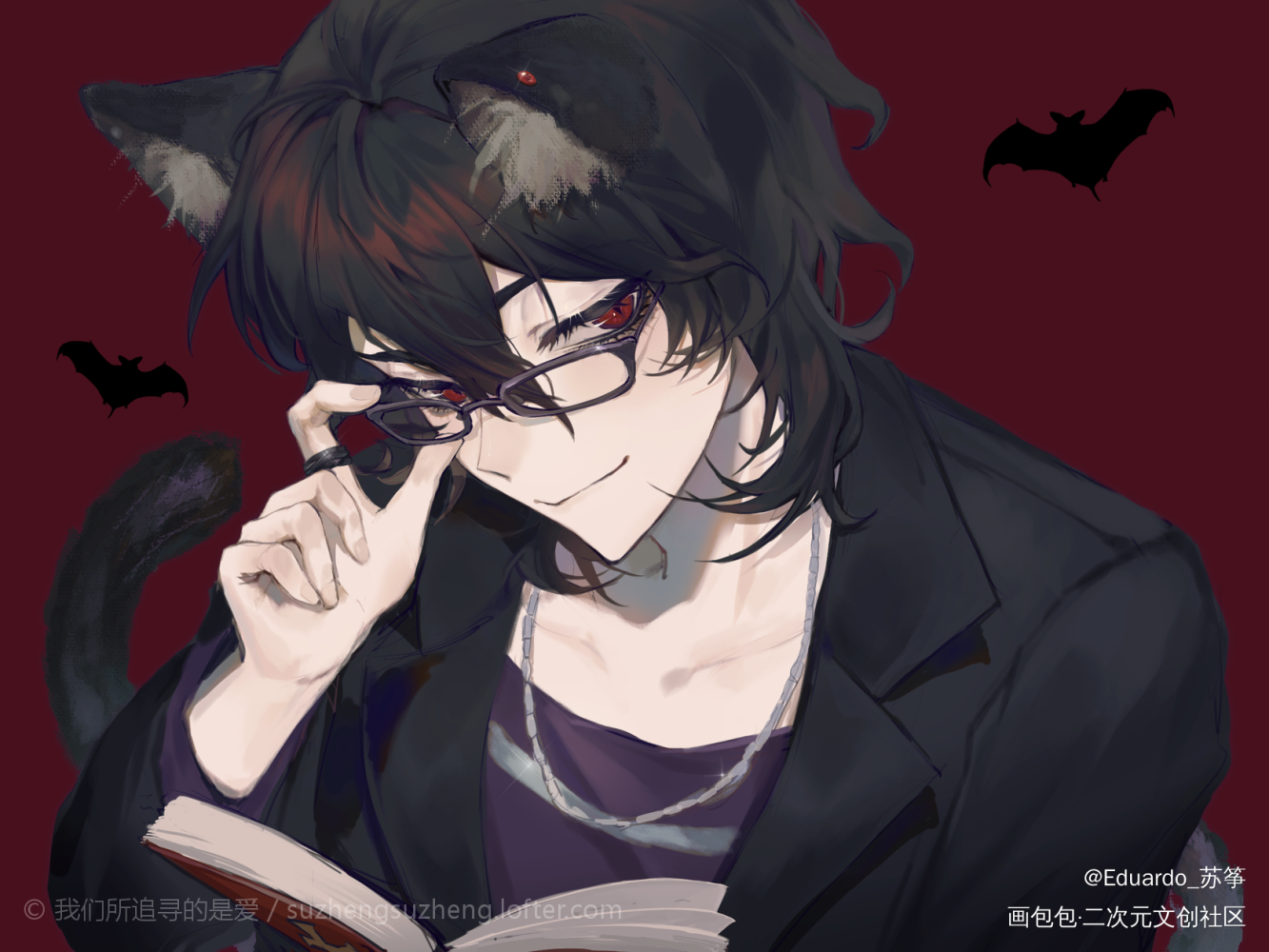 暗夜的小猫咪_偶像梦幻祭朔间零日系绘画作品