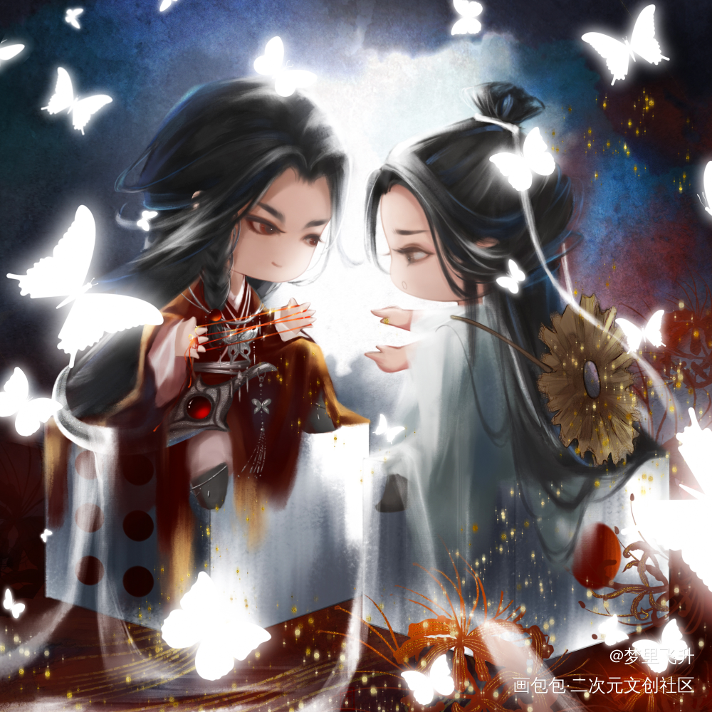 花怜_天官赐福花怜谢怜花城水墨古风Q版花城0610生日快乐约稿绘画绘画作品