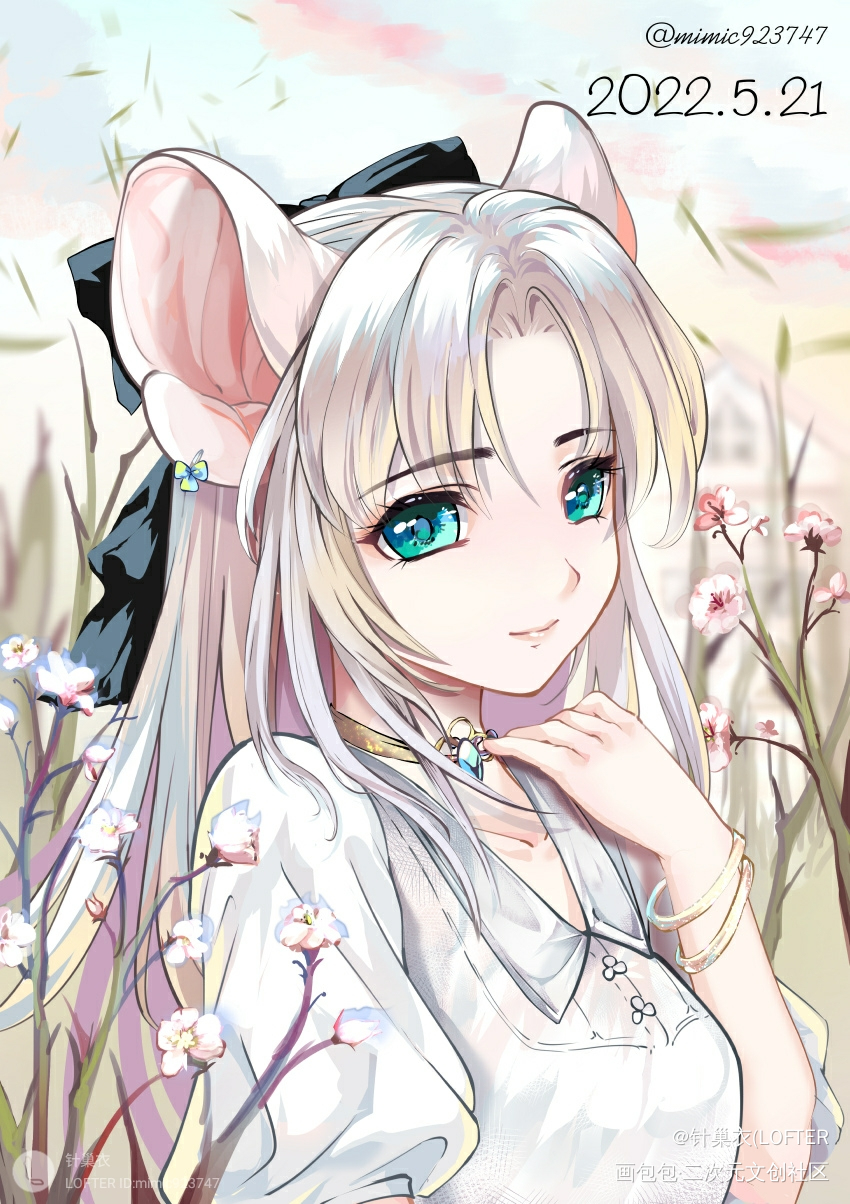 袅袅_唯美兽耳白发少女动物拟人板绘oc原创绘画作品