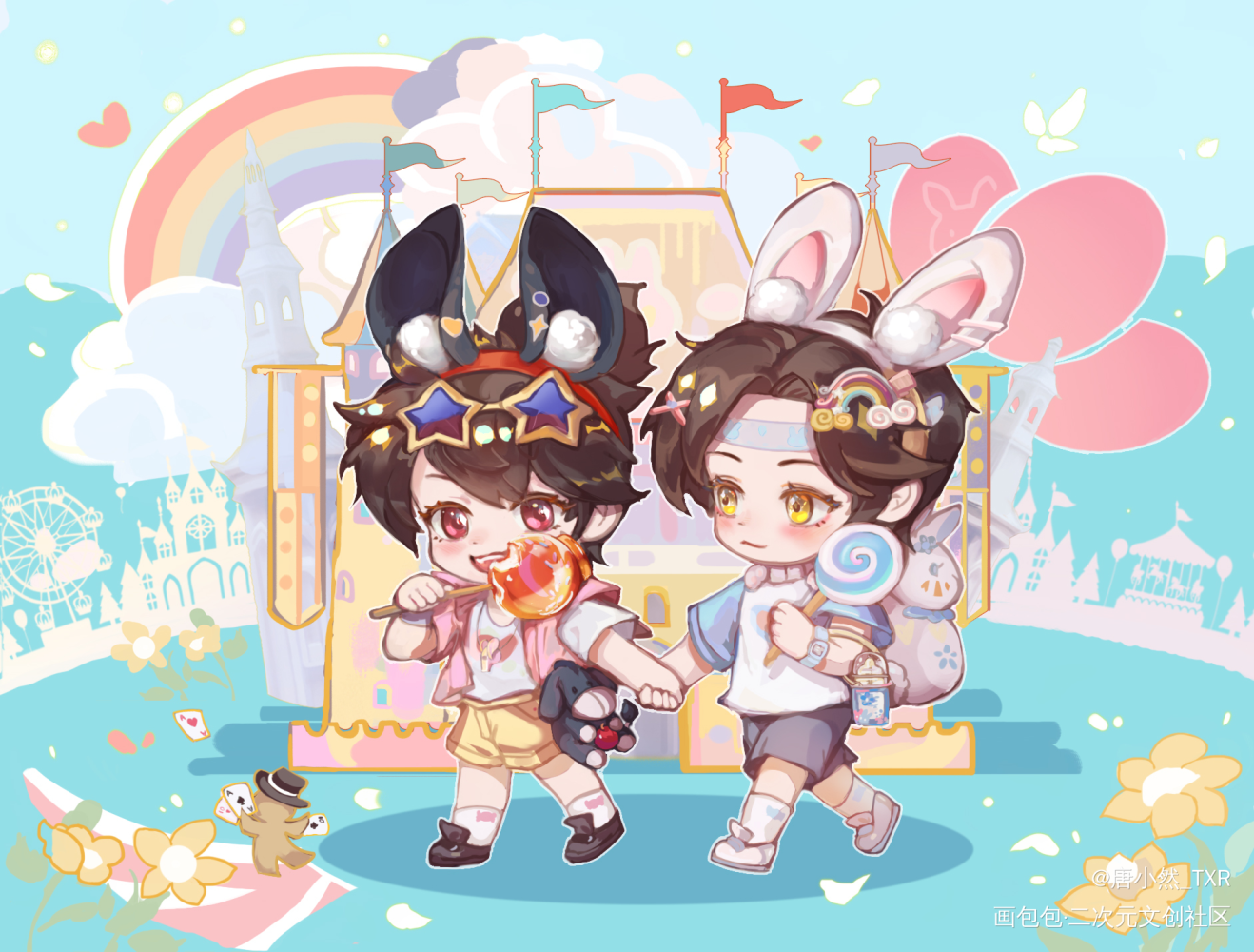 小叽小羡快乐游园_魔道祖师忘羡魏无羡魔道祖师Q版绘画作品