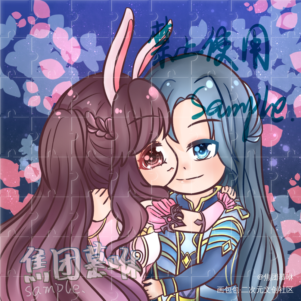 双人半身q版贴贴❤️_Q版指绘摸鱼约稿绘画绘画作品