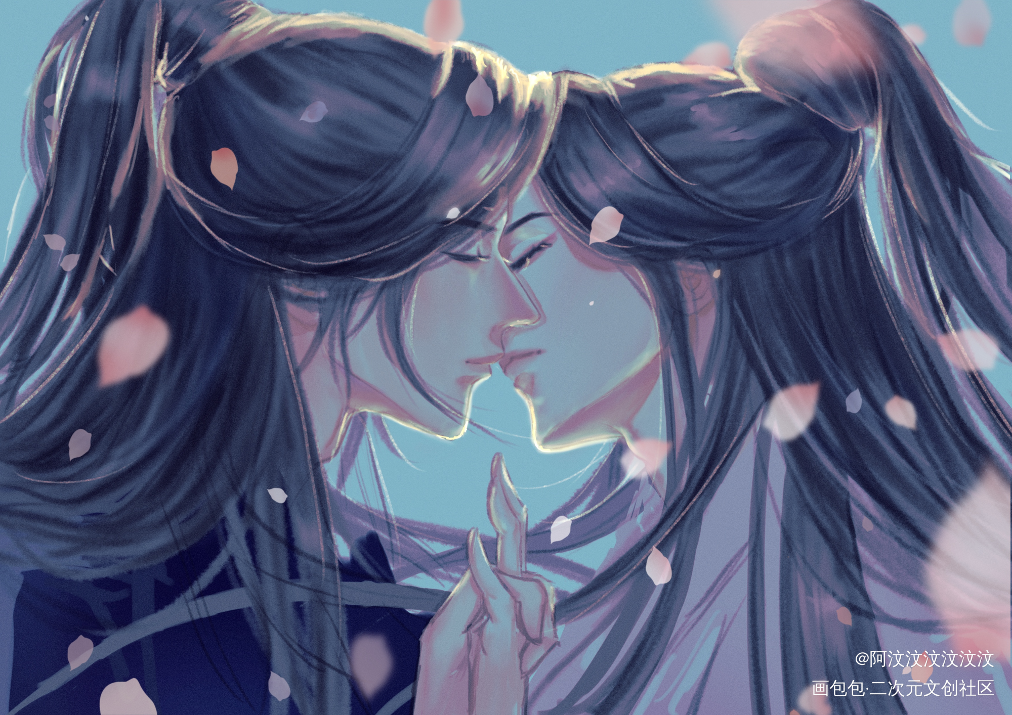 燃晚亲亲_二哈和他的白猫师尊燃晚楚晚宁板绘涂绘画作品