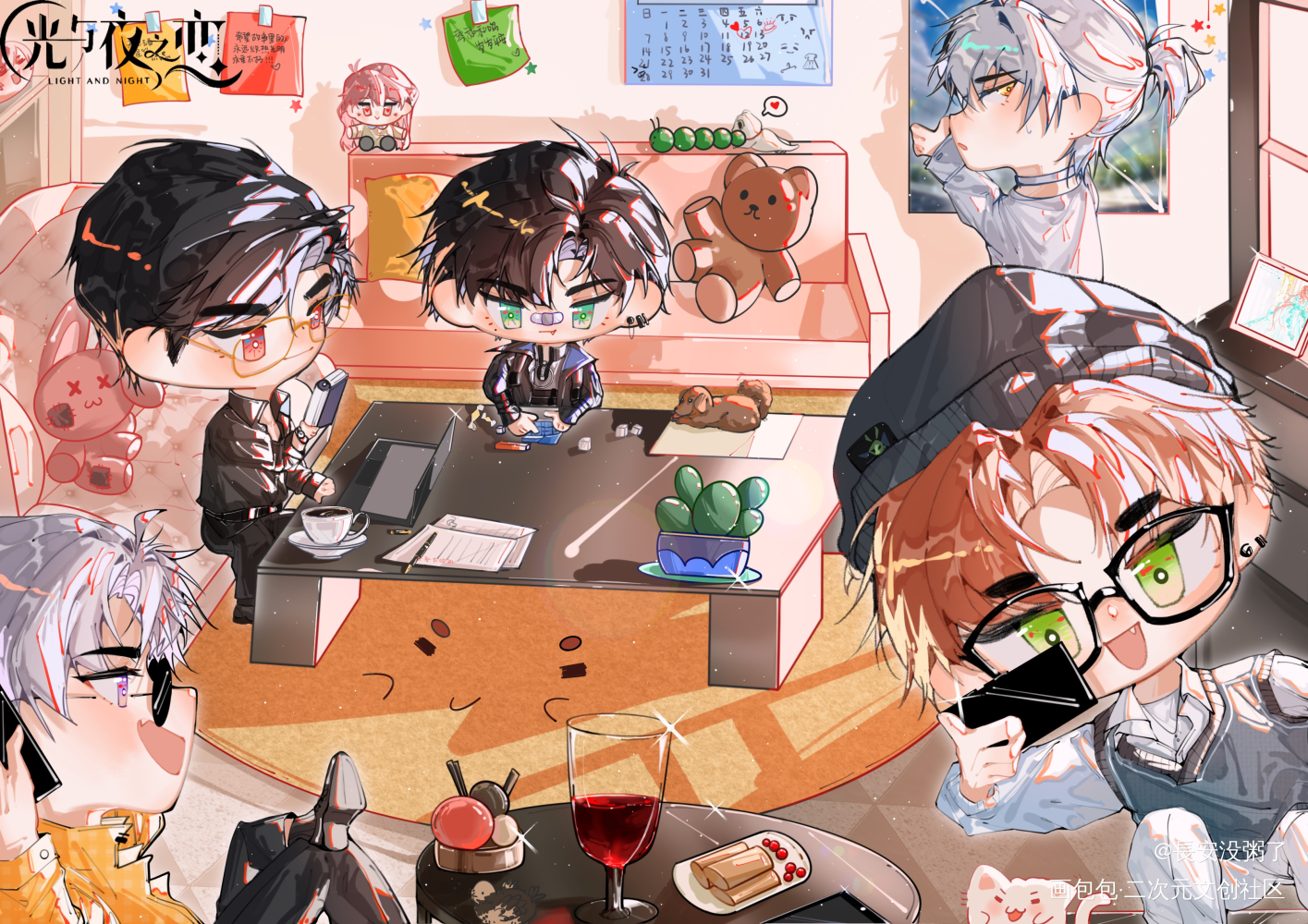 一口一个小朋友～_光与夜之恋查理苏齐司礼陆沉萧逸夏鸣星绘画作品