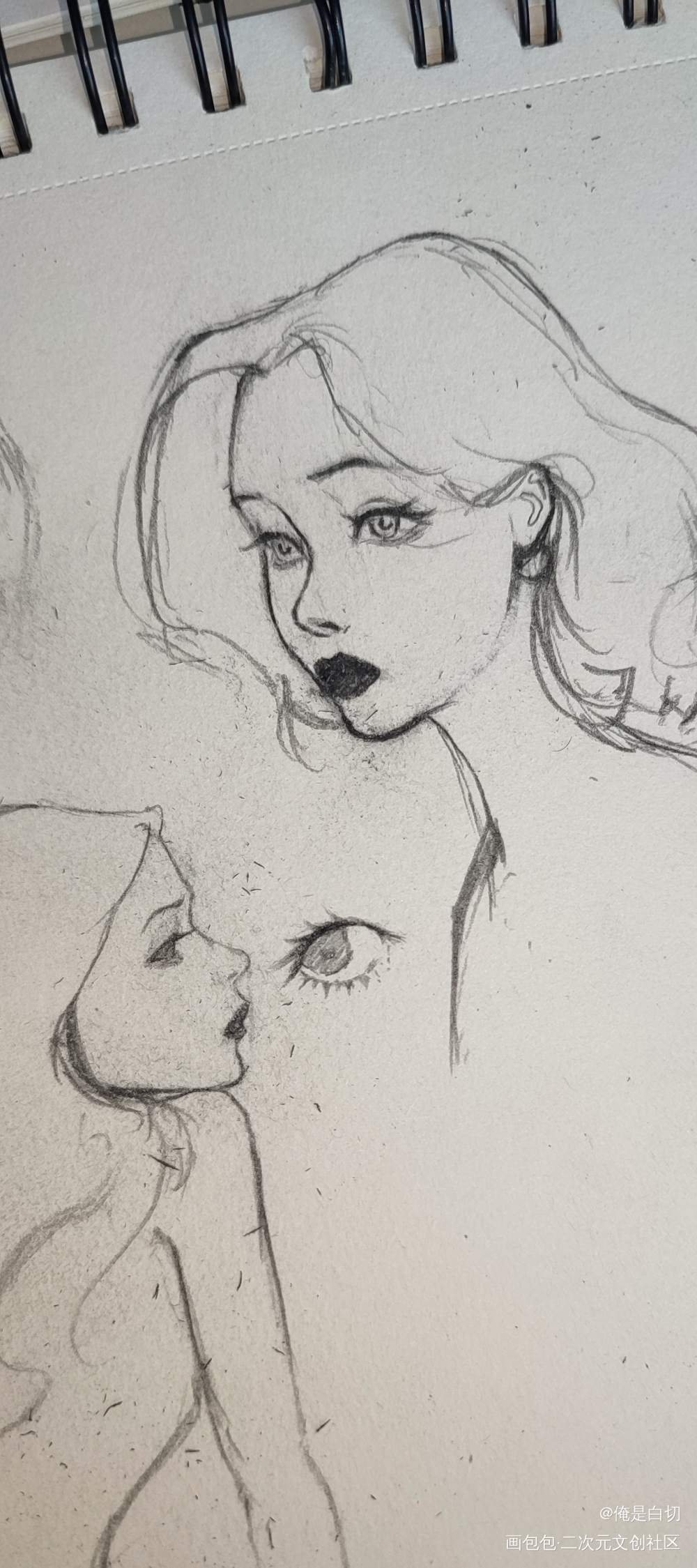 浅摸一下_铅笔黑白简笔摸鱼页绘画作品