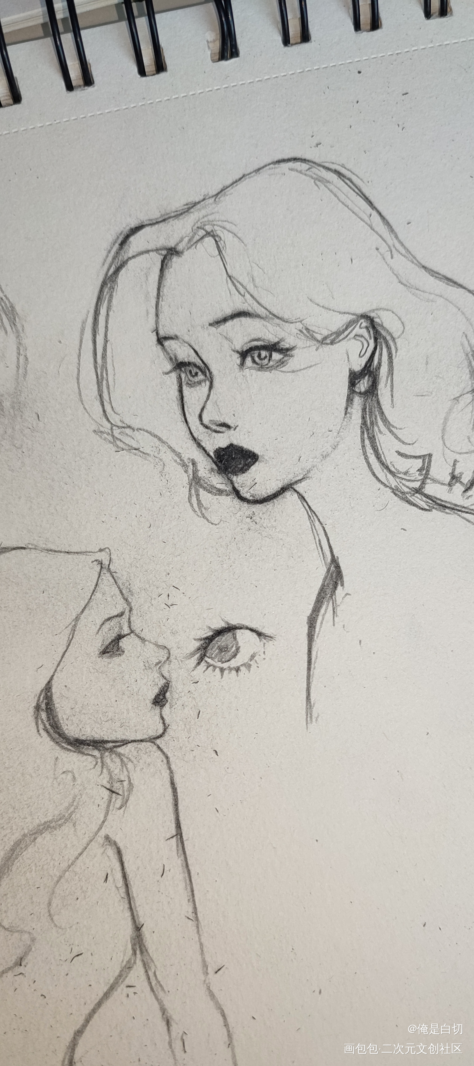 浅摸一下_铅笔黑白简笔摸鱼页绘画作品
