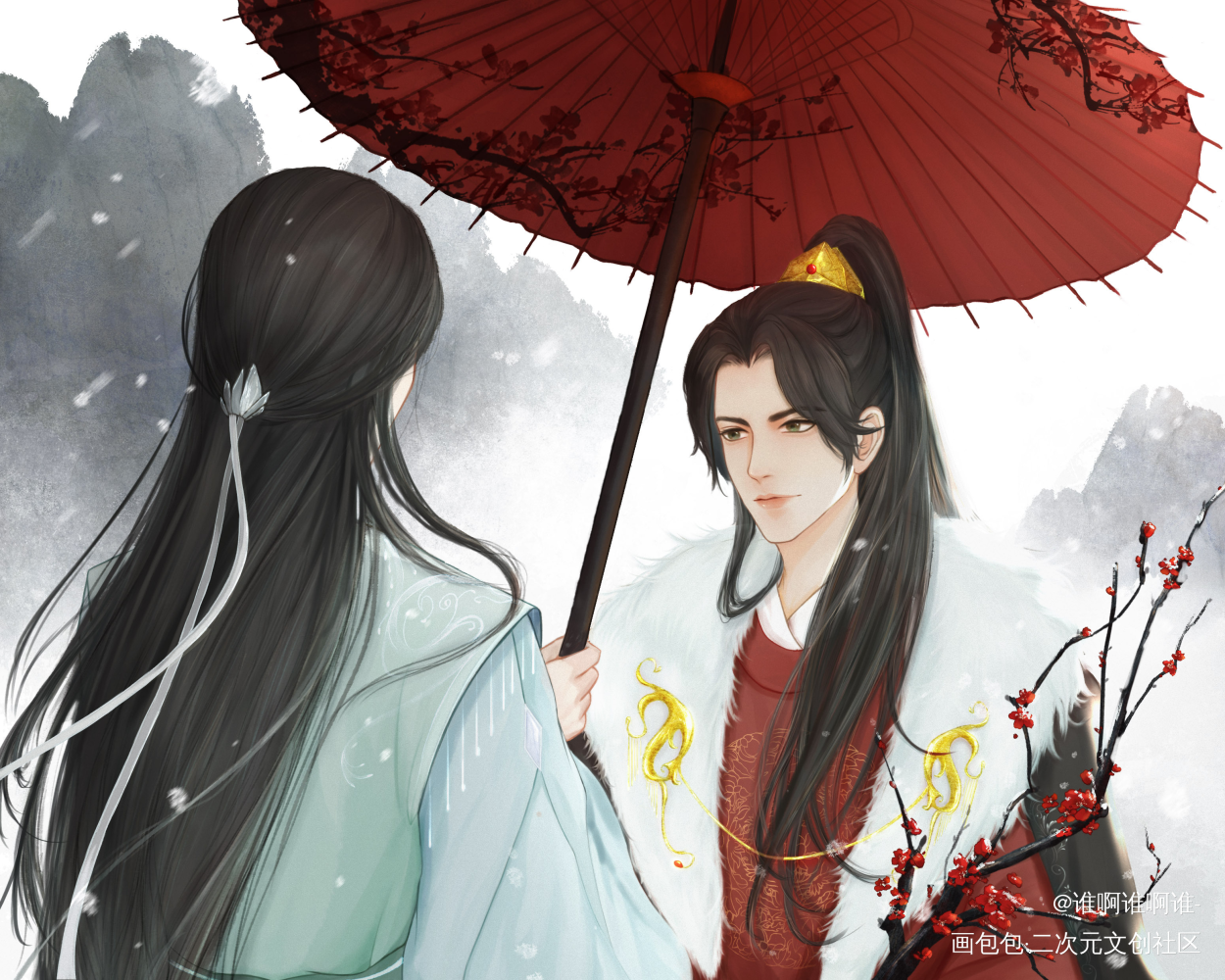 久别_古风平涂野宴绘画作品