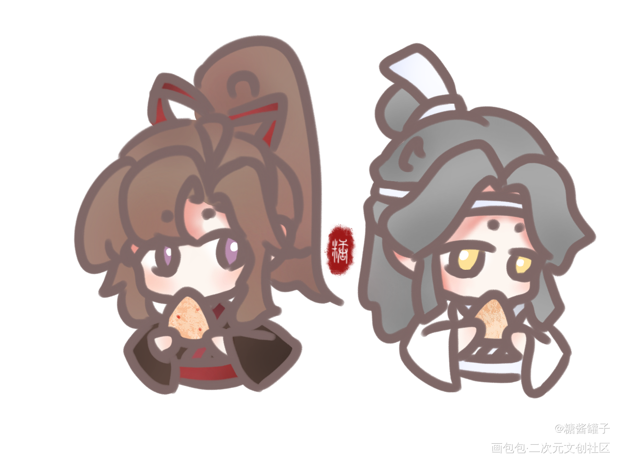 吃粽子啦_魔道祖师忘羡蓝忘机魏无羡魔道祖师Q版绘画作品