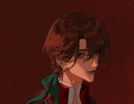 一些低马尾绿发带的红手套_绘画作品