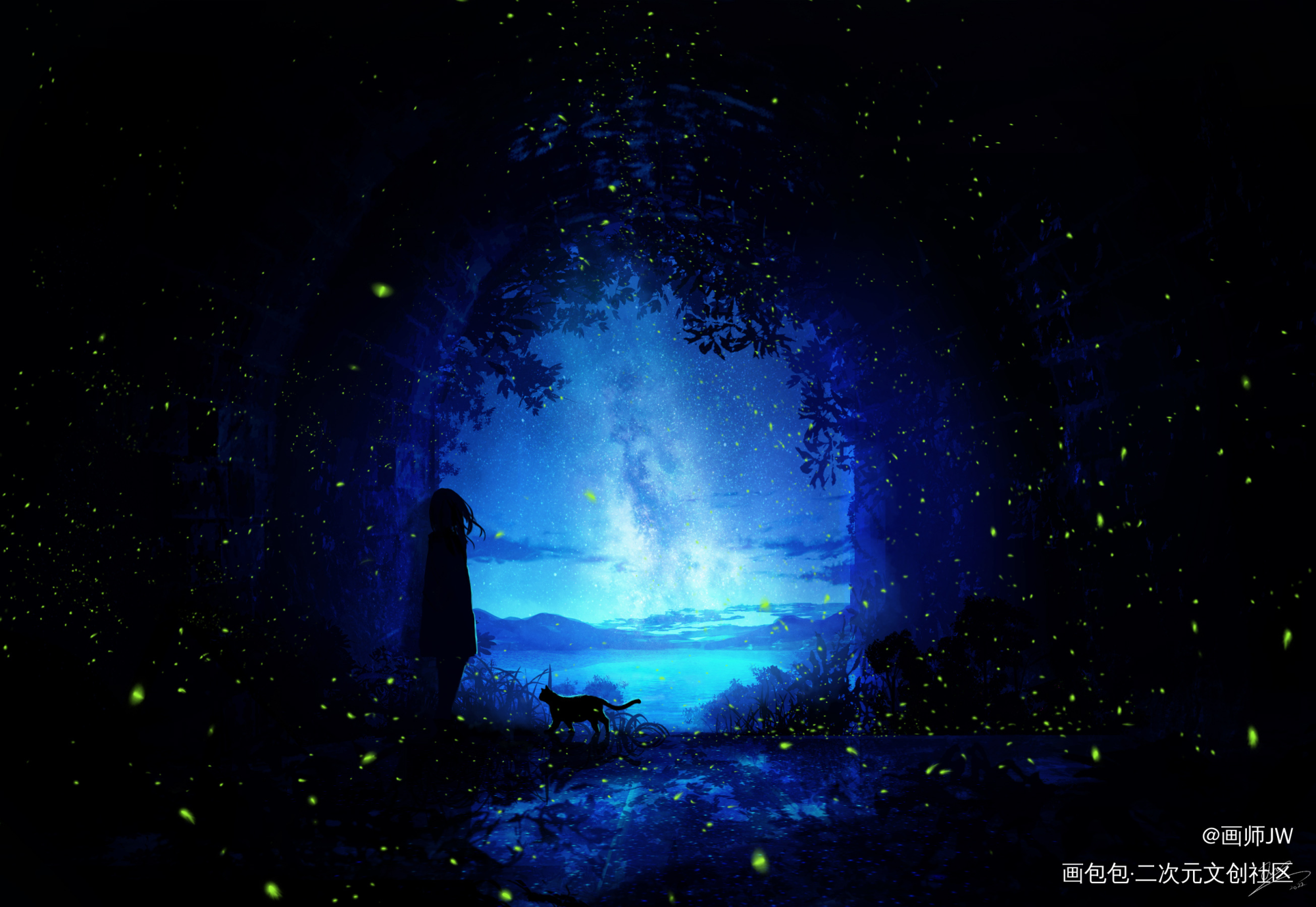 现实逃离出口_手绘厚涂日系插画孤寂少女风景板绘插画壁纸绘画原创绘画作品