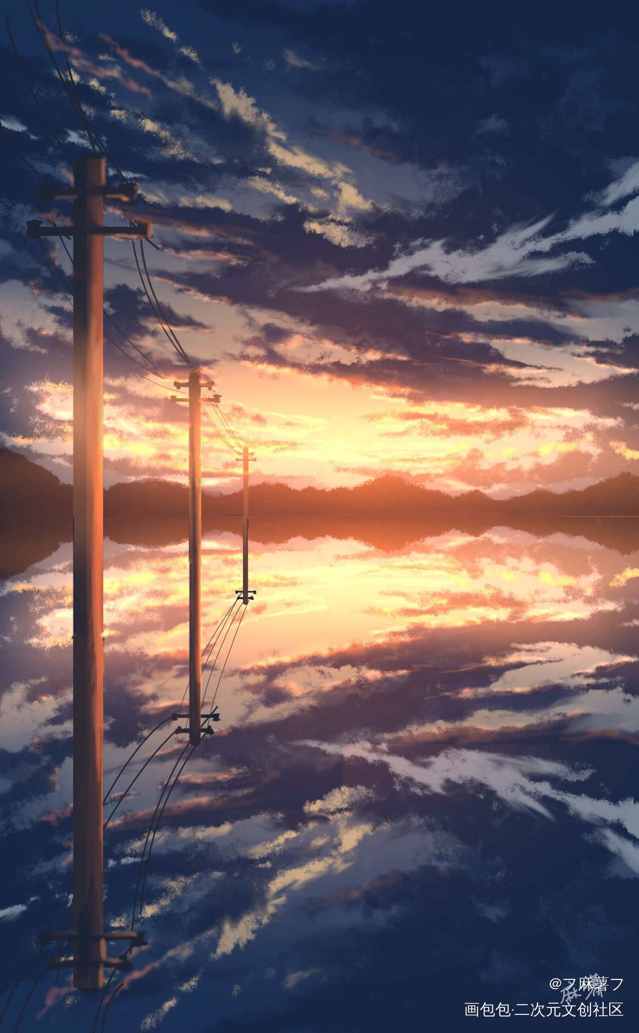 天空之镜_板绘涂摸鱼页场景插画绘画作品