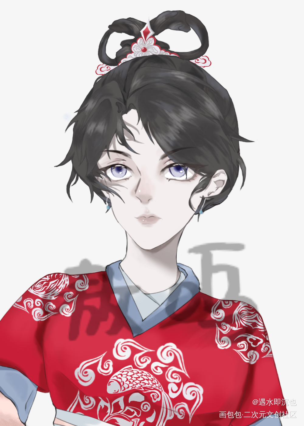 OC_摸鱼页古风指绘绘画绘画作品