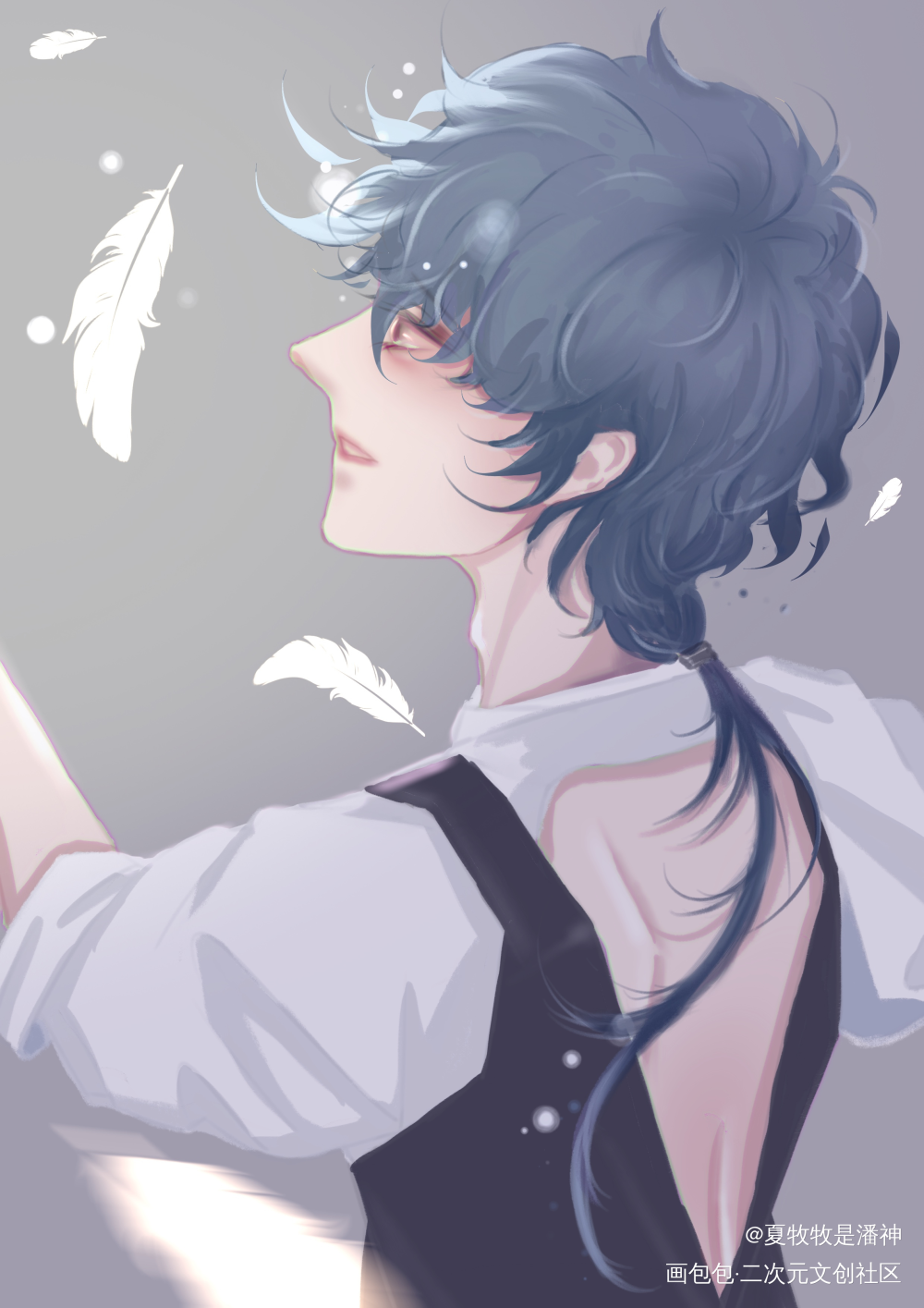 抓不住_摸鱼页韩系伪厚涂美少年绘画作品