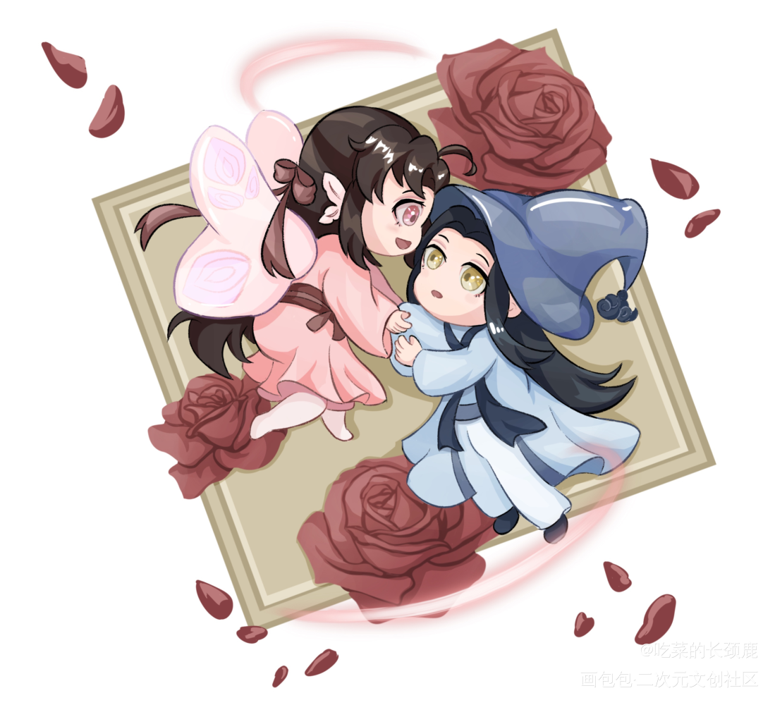 巫师叽x蛾子羡_魔道祖师忘羡蓝忘机魏无羡蓝忘机魏无羡平涂Q版墨香铜臭绘画作品