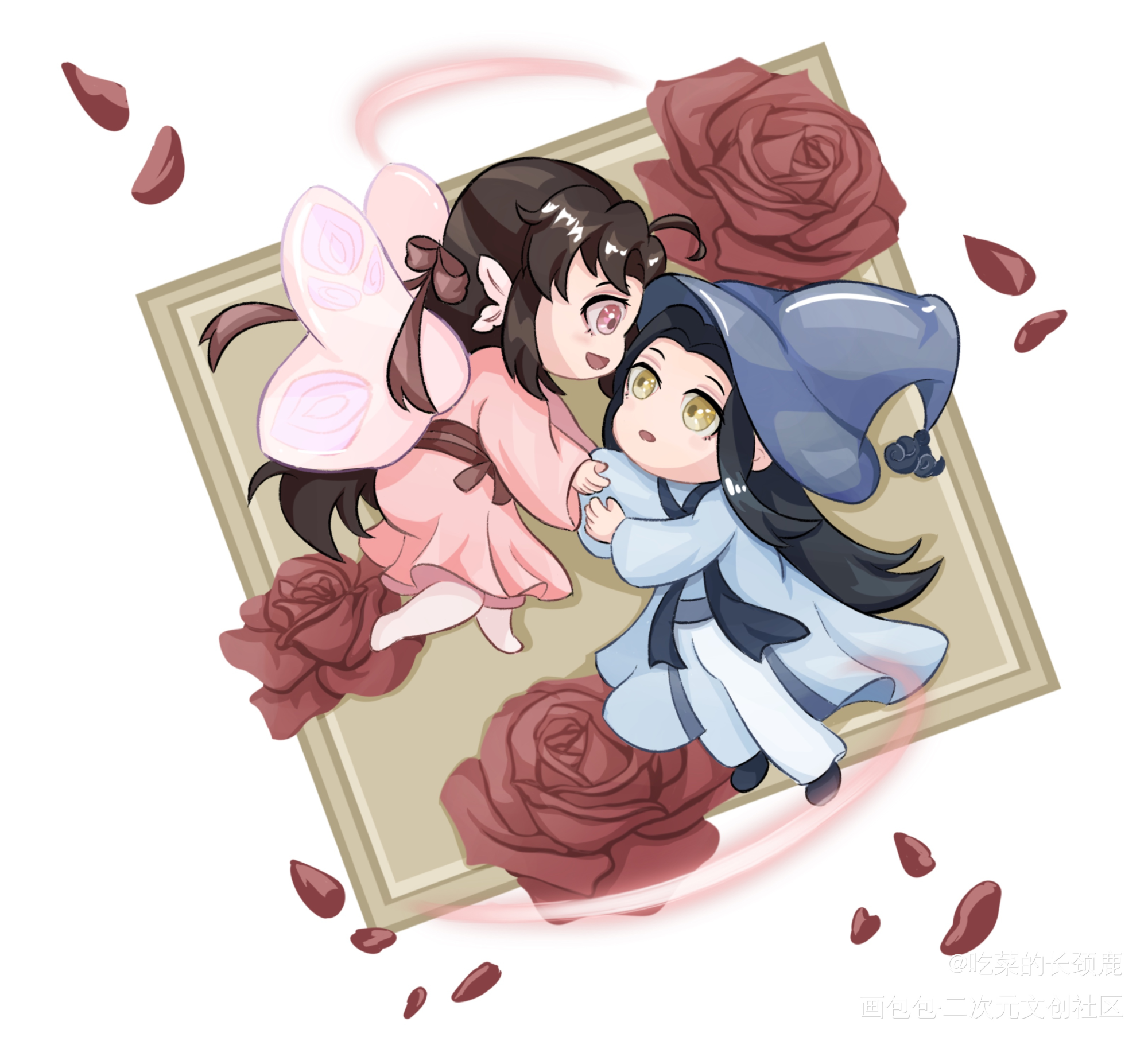 巫师叽x蛾子羡_魔道祖师忘羡蓝忘机魏无羡蓝忘机魏无羡平涂Q版墨香铜臭绘画作品