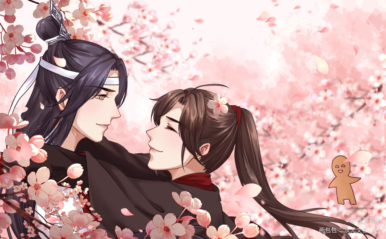 忘羡桃花雨抱抱_魔道祖师忘羡绘画作品