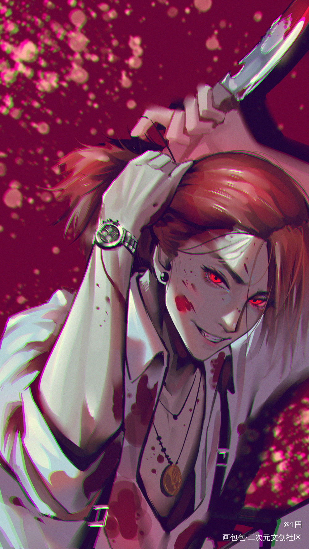 让我来告诉你一个秘密_病娇平涂日系杀手插画摸鱼原创oc绘画作品