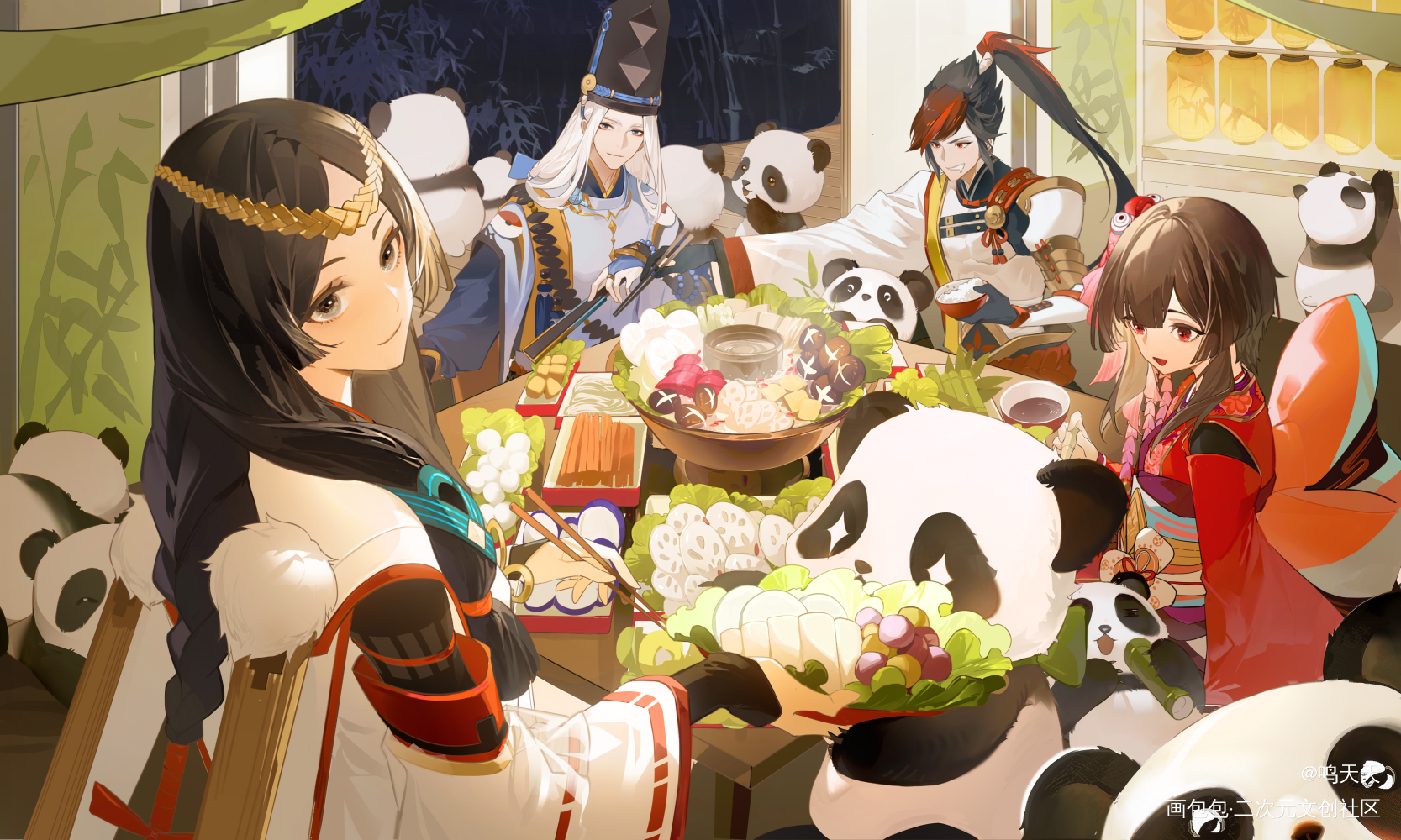 一起恰火锅_阴阳师绘画作品