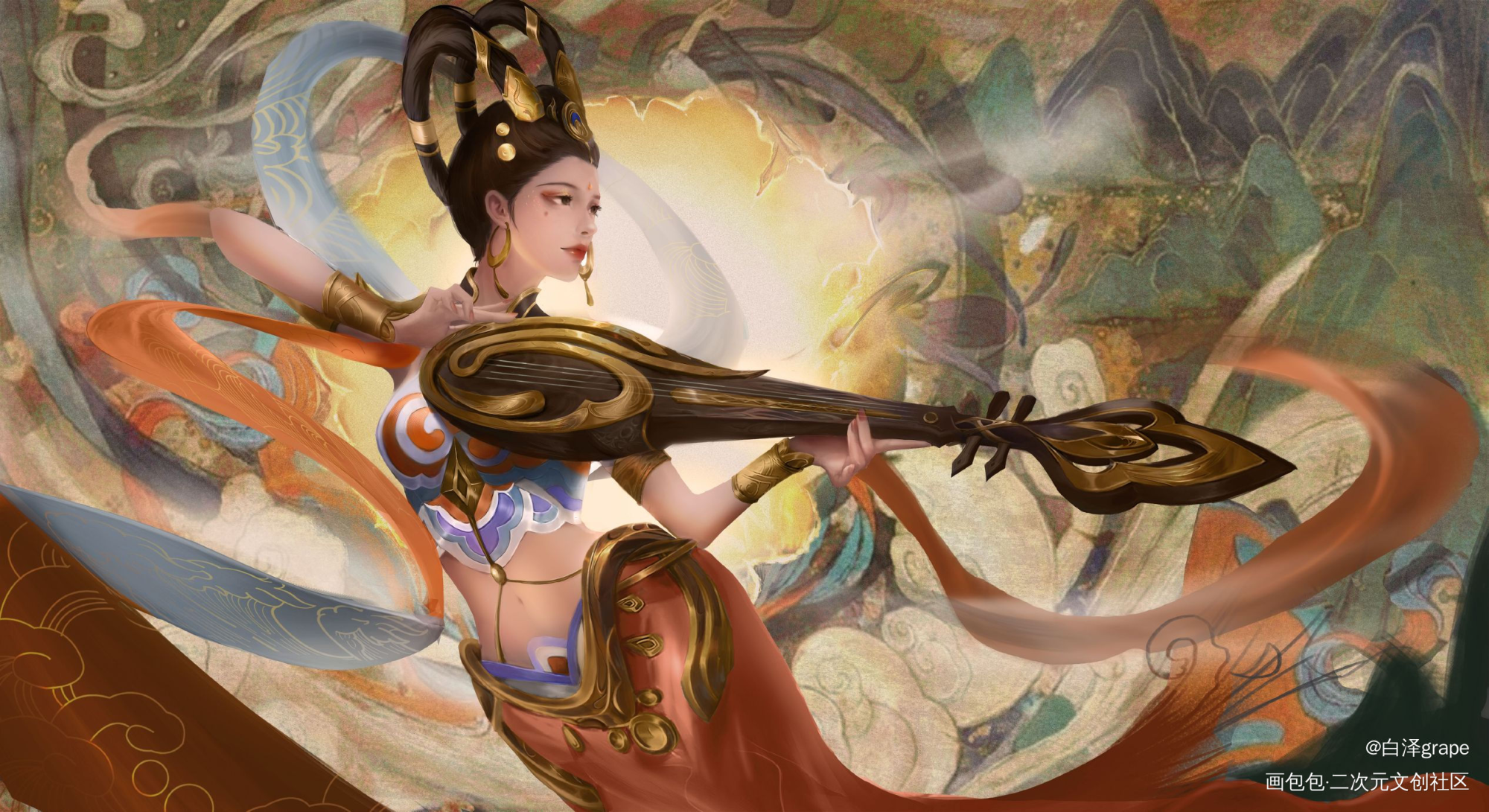 云想衣裳花想容 春风拂槛露华浓_王者荣耀杨玉环厚涂插画绘画作品