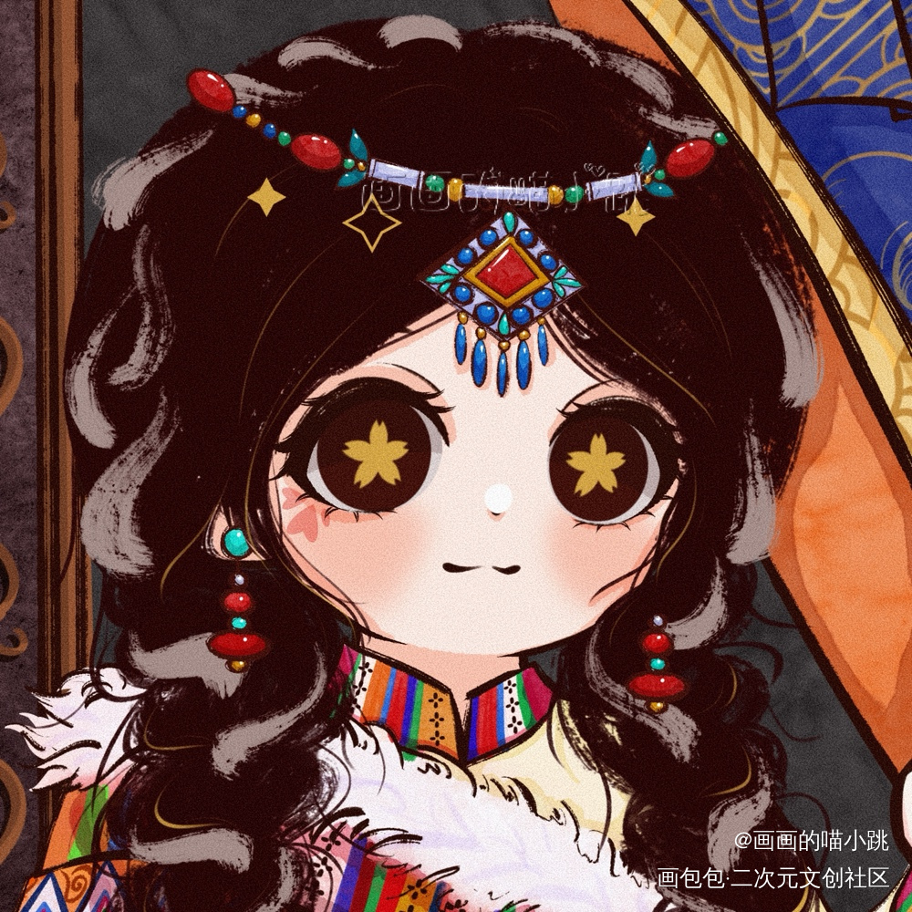 藏族女孩_Q版头像头像约稿约稿绘画作品
