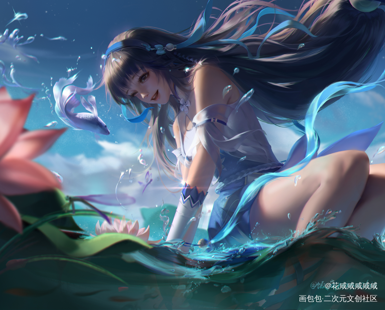 西施玩水～_王者荣耀西施板绘涂摸鱼页王者荣耀西施绘画绘画作品
