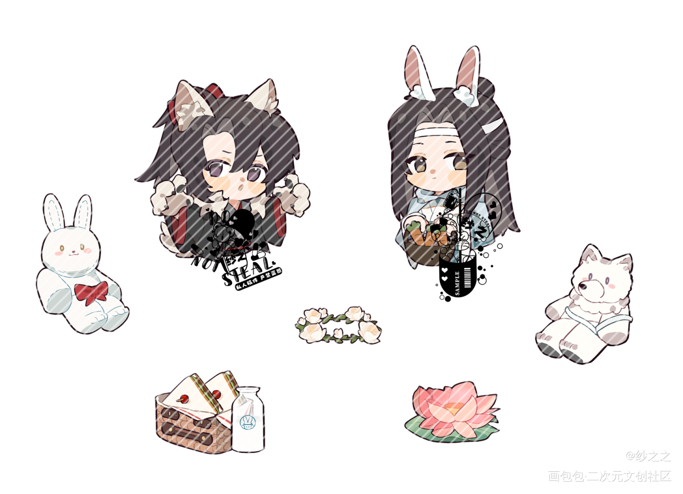 魔道-忘羡-（98）贴纸授权_魔道祖师忘羡蓝忘机魏无羡Q版头像同人绘画作品