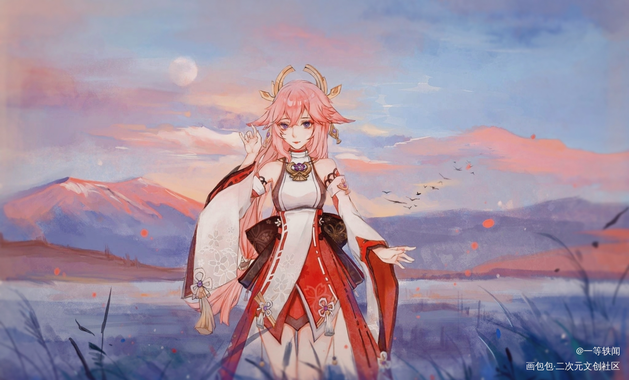 屑狐狸=w=_原神八重神子绘画作品